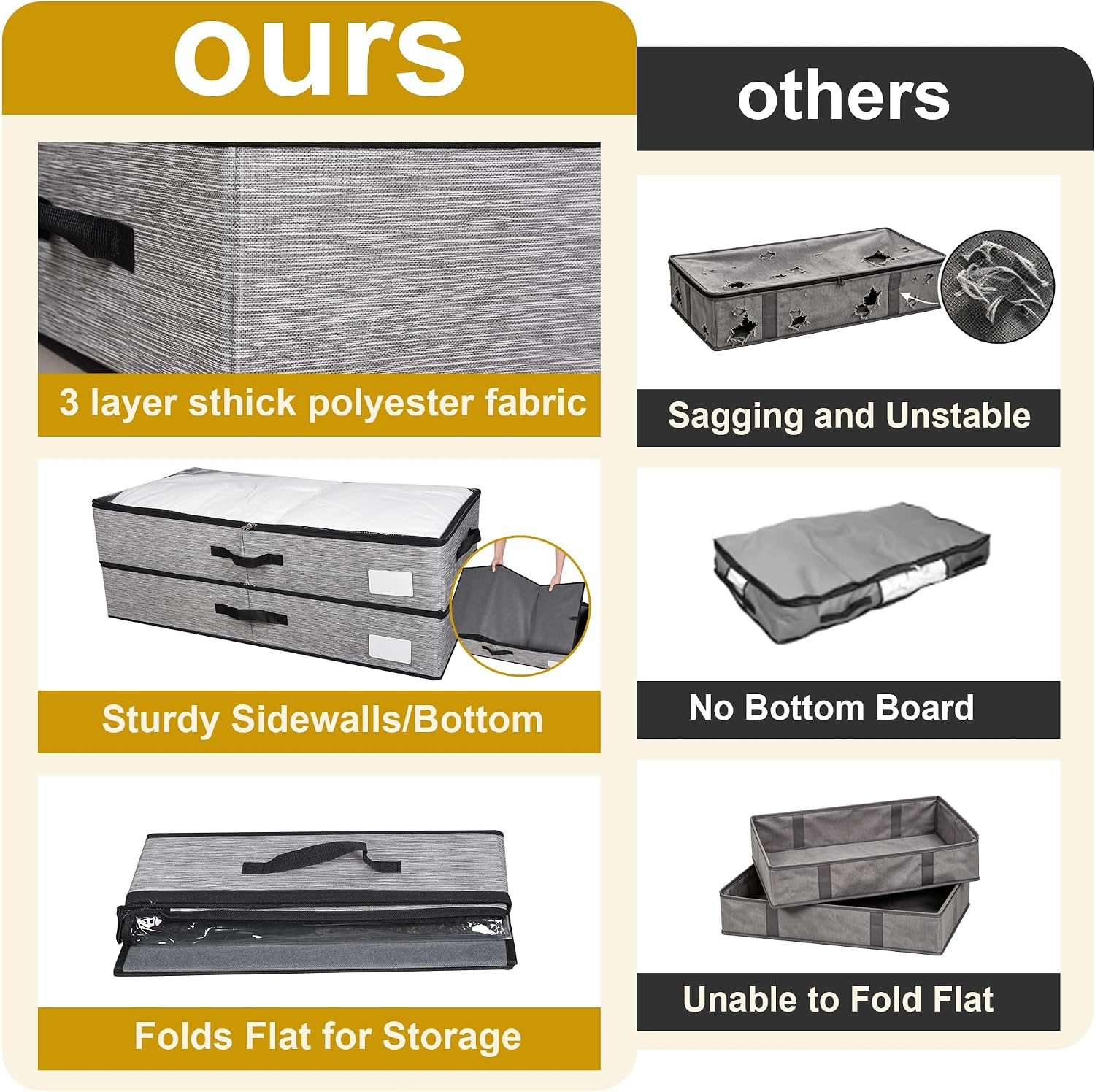 2 Pack Under Bed Storage Containers with Handles & Label Holder
