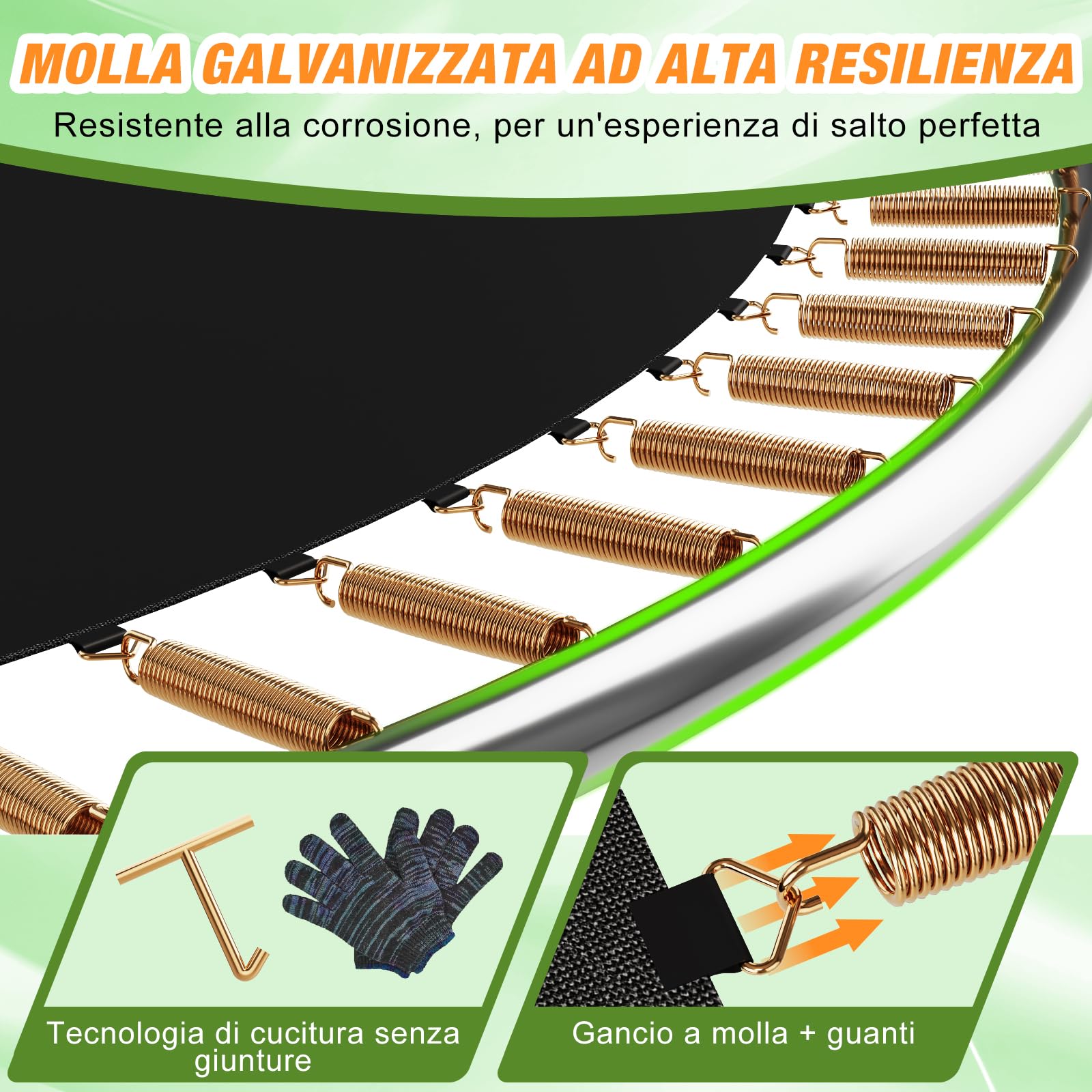 Devoko Trampolino Esterno Ø228/305/366/427cm, Traverse gambe rinforzate, Struttura stabile e resistente. Portata 160kg, Costruzione monoblocco, Montaggio rapido. Adatto a bambini e adulti.