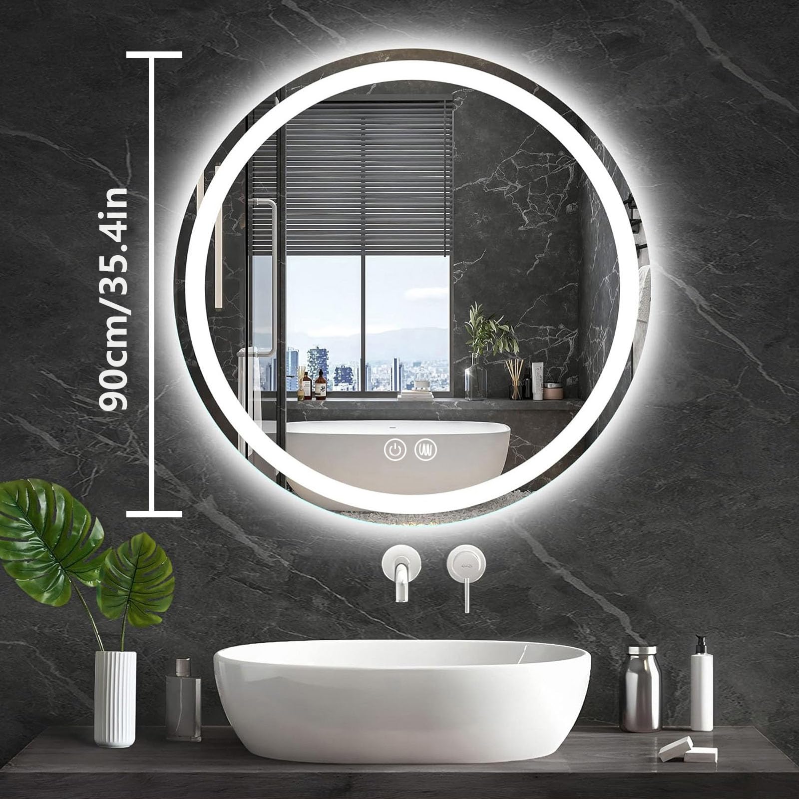 Espejo De baño Circular, 50cm Specchio Vanity Montato a Parete, Espejo Luminoso Circular sin Marco Adecuado para baño Tener Interruptor De Doble Toque, Eliminación De Niebla (Luz Blanca)