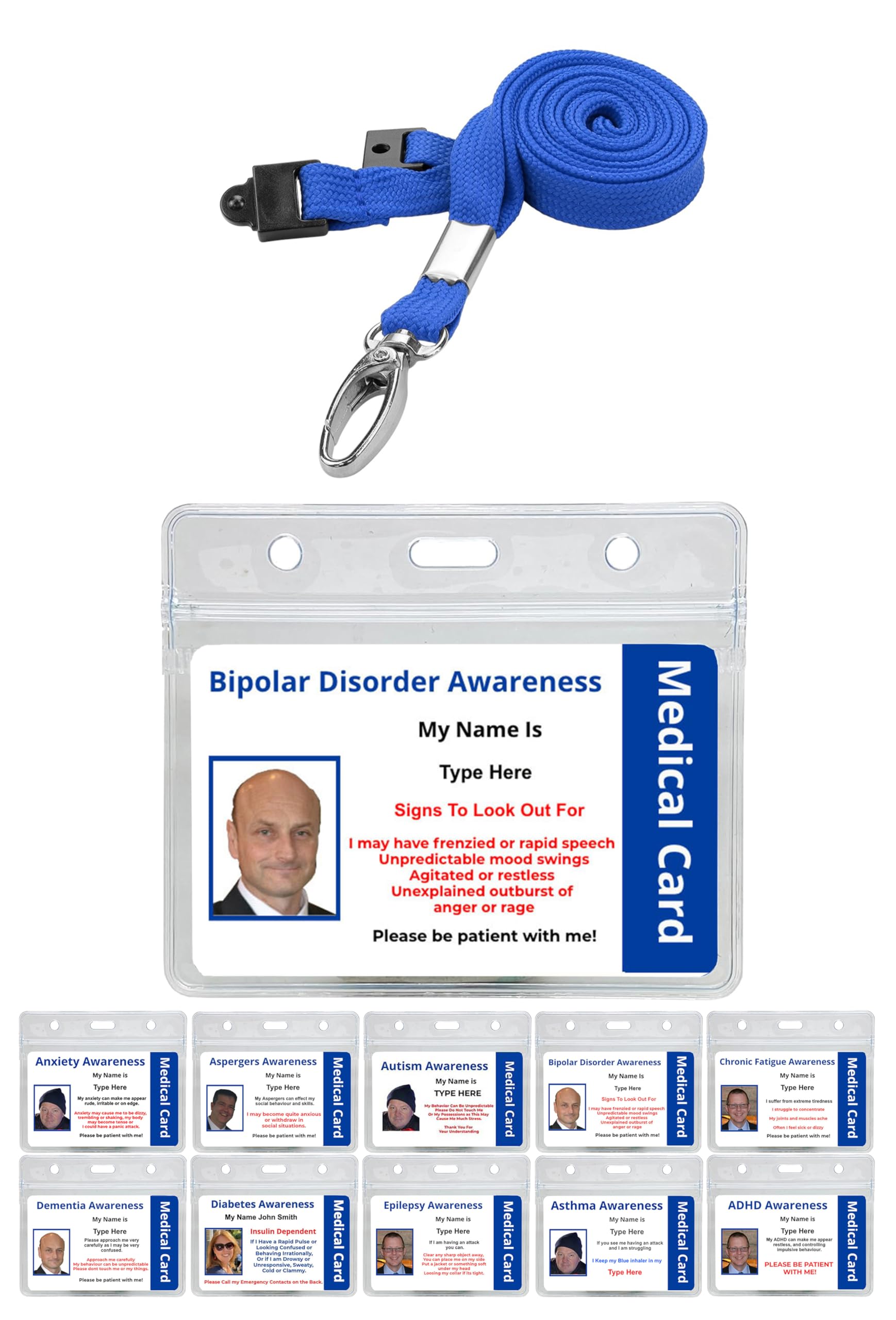 Quantum Leap Bipolar Awareness Hidden Disability Lanyard Printed Plastic Photo ID Card Badge - with Blue Hidden Disability Lanyard & Clear ID Card Pocket — image 1
