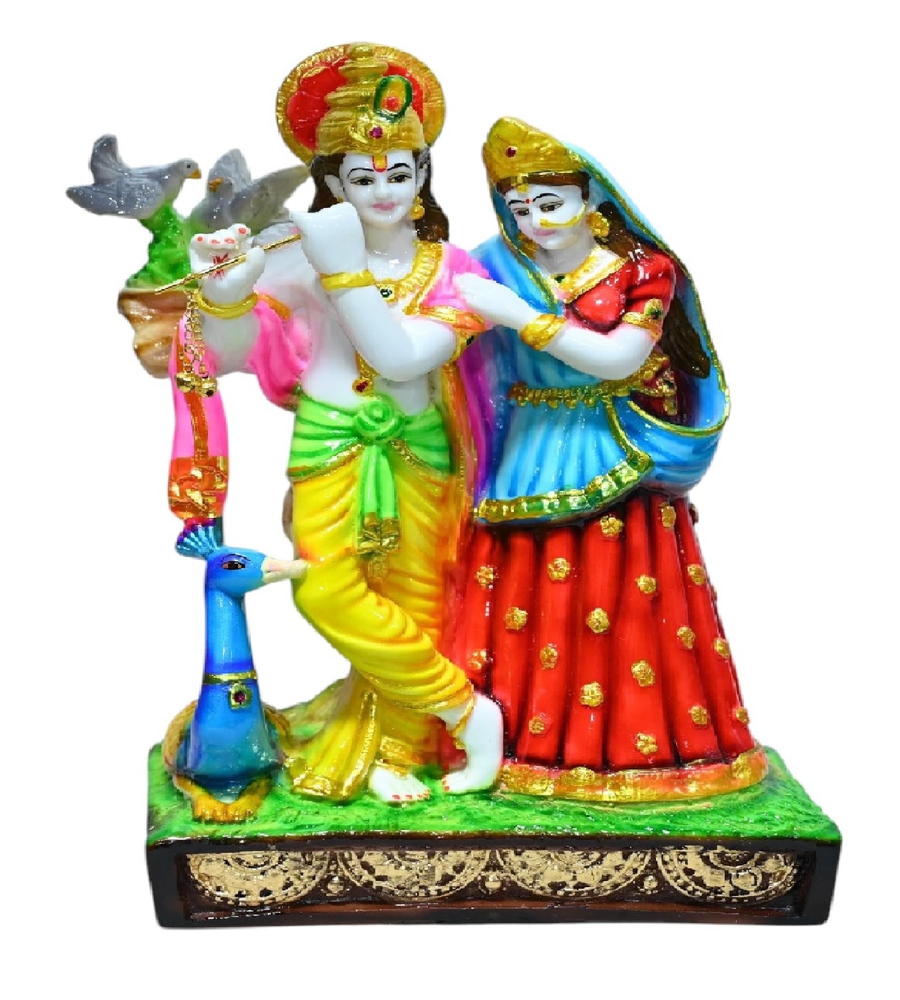 Statue Radha Krishna colorée 30 cm, figurine spirituelle haut de gamme pour salon