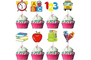 Back to School Cupcake Toppers, 32 Pack 8 Designs 182nd Day of School Cupcake Picks
