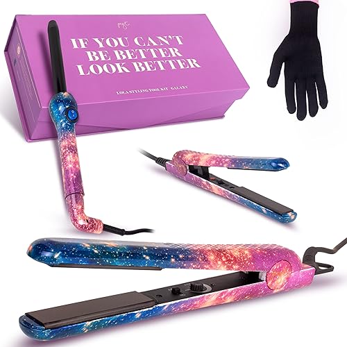 PYT Lola Tool Kit 1.25 Plancha Plana 1 Rizador 0.748 in 1 Mini plancha de pelo (GALAXY)