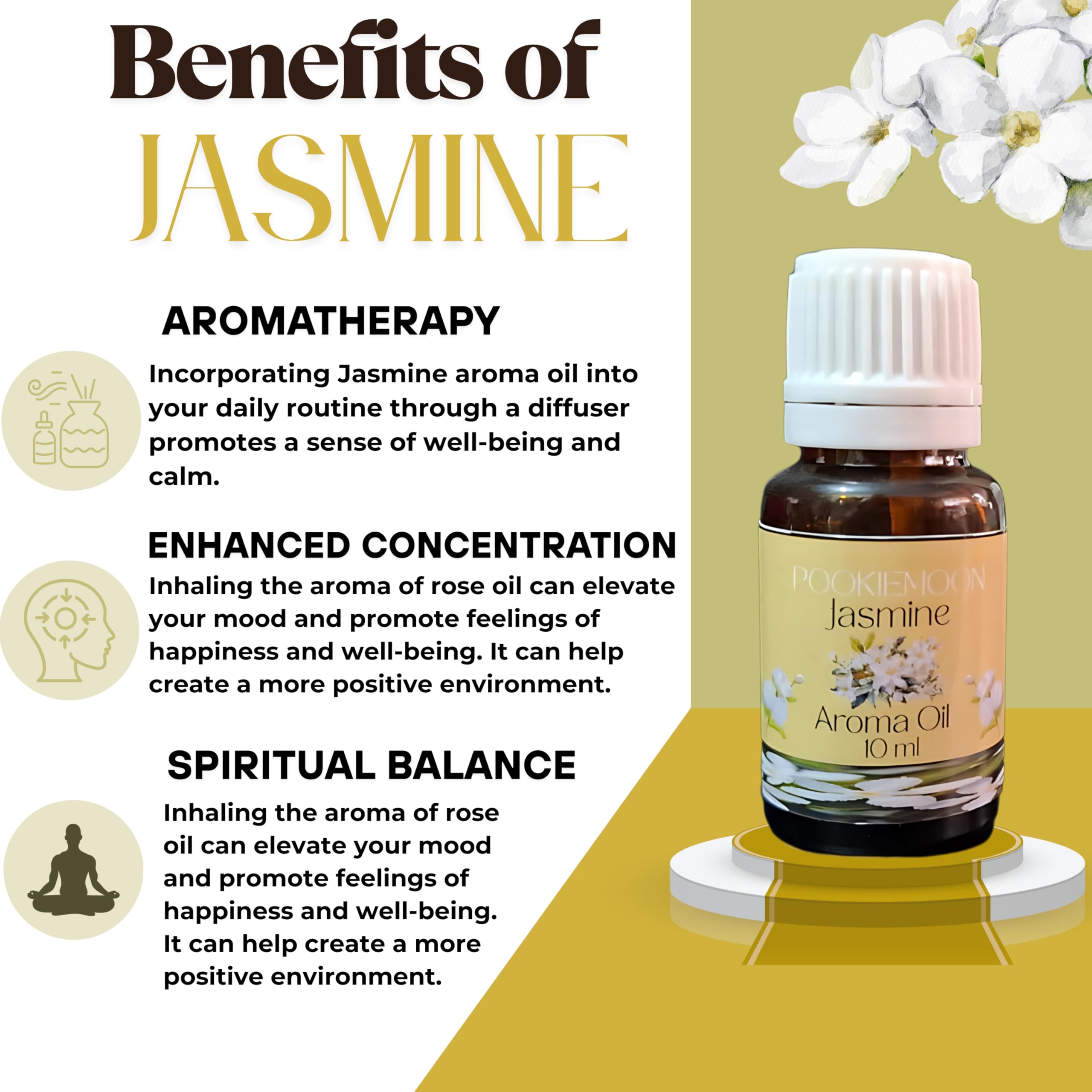 Pookiemoon Aroma Oil Set 6 x 10ml | Lemongrass, Lavender, Jasmine, Lemon, Sandalwood, Rose | Fragrance Oils for Burners, Diffusers & Home Use - Image 4 thumbnail