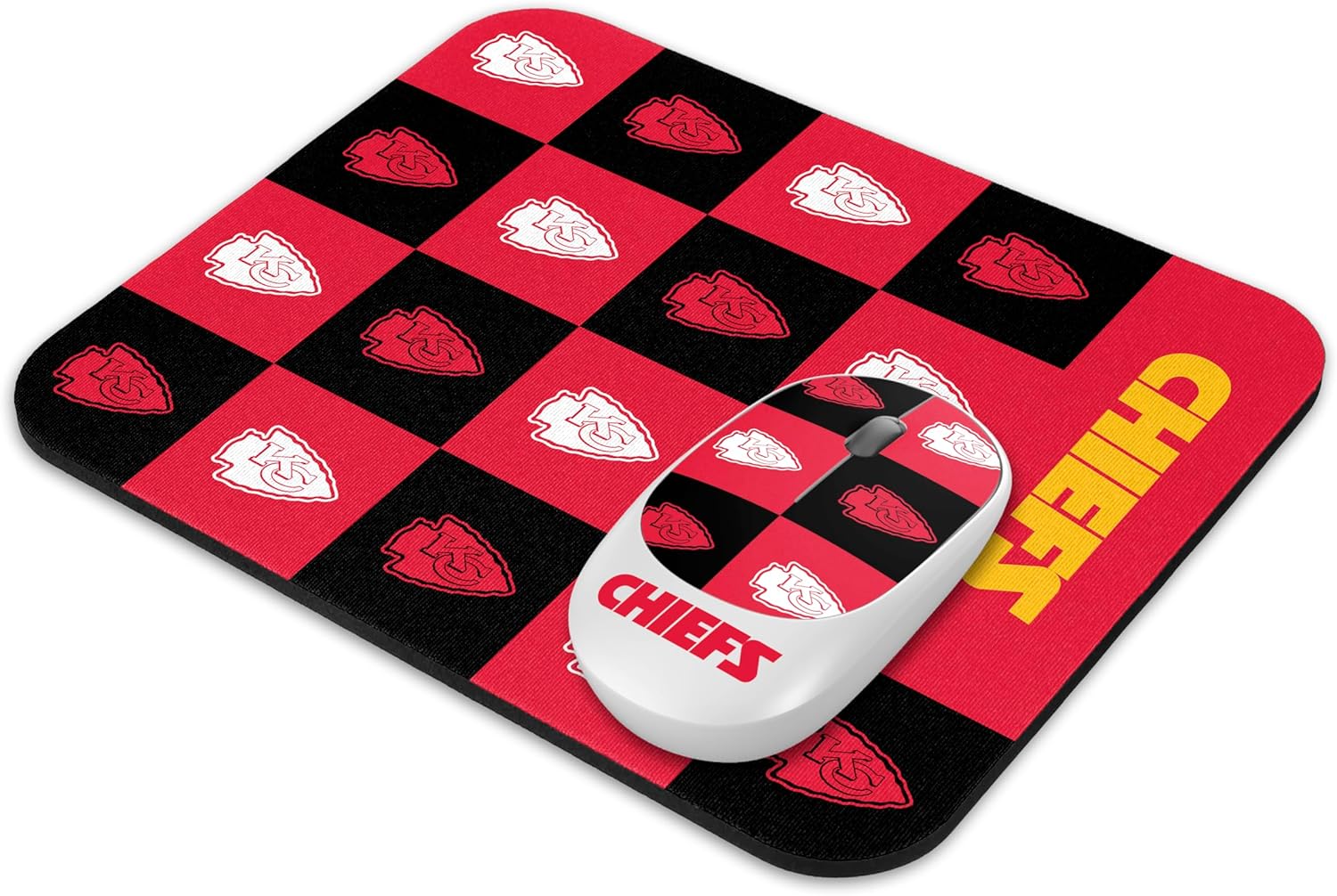 SOAR NFL Wireless Mouse and Mouse Pad- Checkered, Kansas City Chiefs