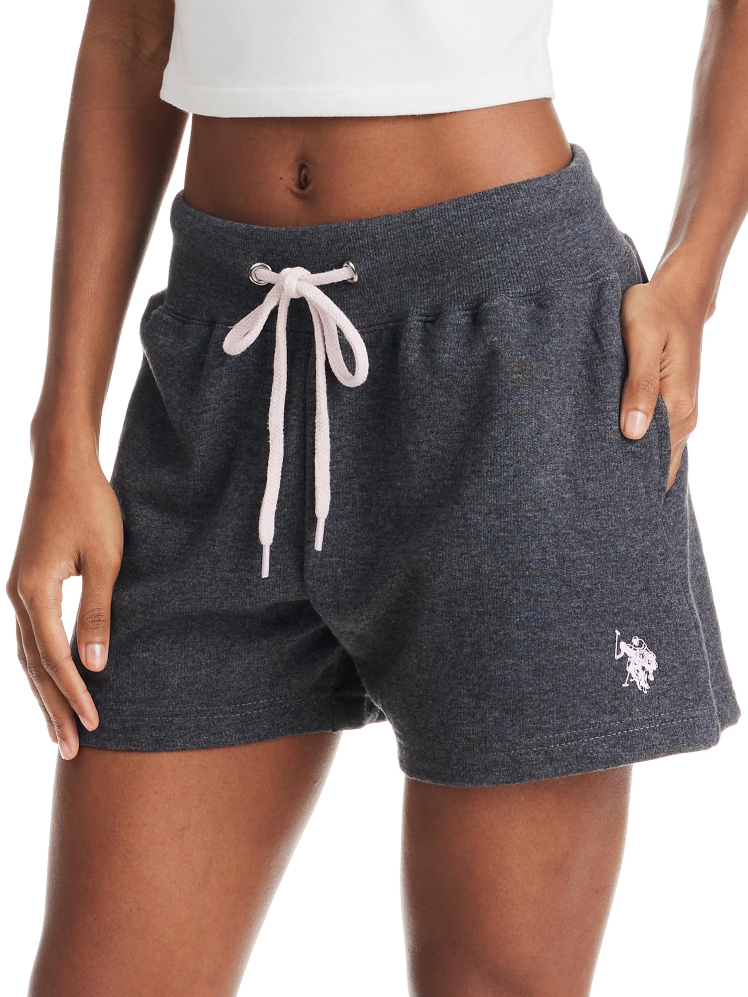 U.S. Polo Assn. Grey SweatShorts for Women, French Terry Poly-Cotton Drawstring Shorts Women (Dark Charcoal Heather, X-Large)