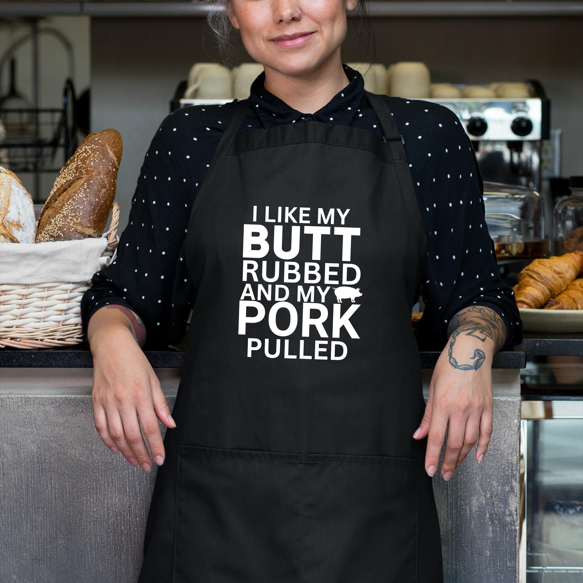 Delantales divertidos con texto en inglés "I Like My Butt Rubbed and My Pork Pulled" para mujer, regalo para su chef, delantal de cocina, delantal de barbacoa, regalo para el día del padre,
