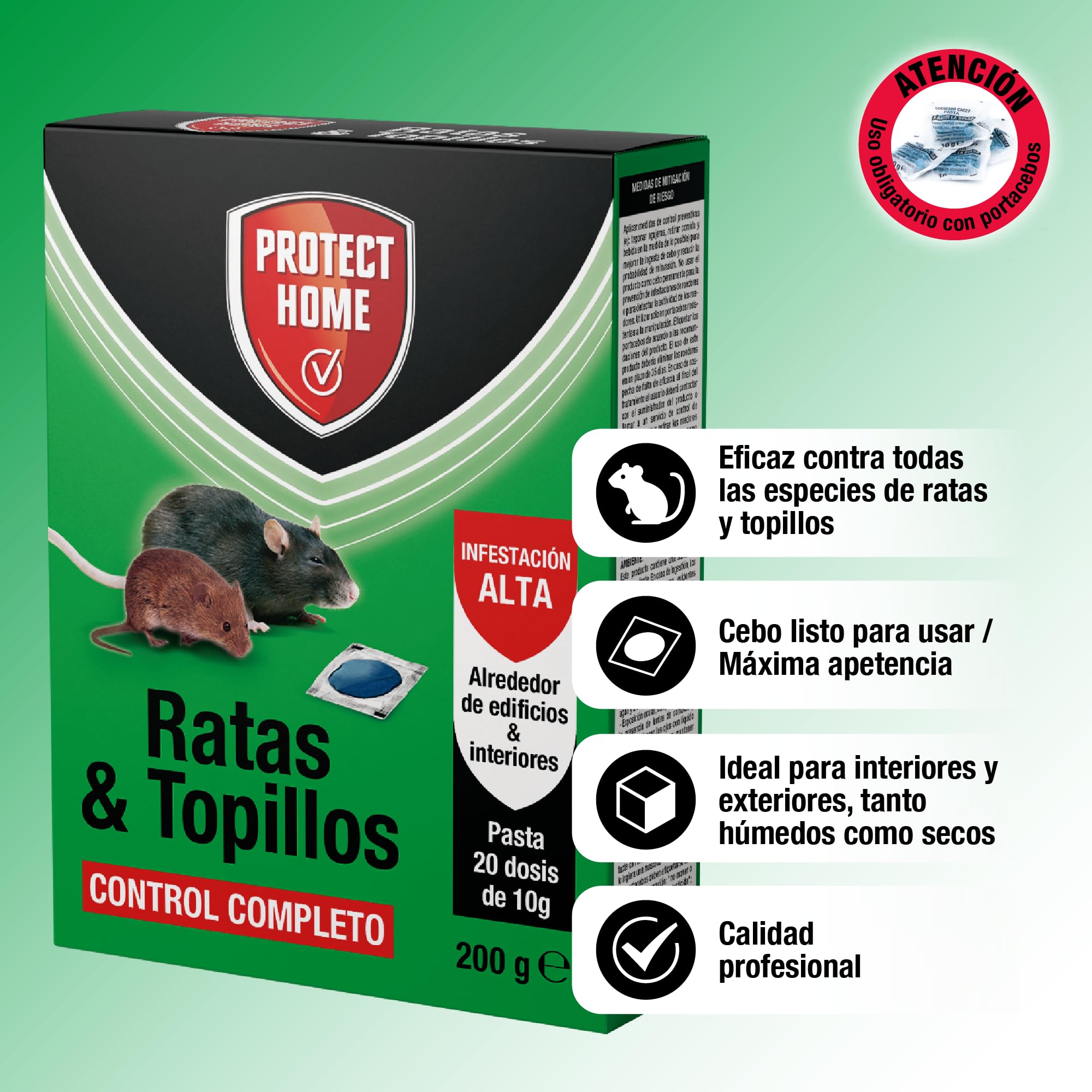 PROTECT HOME atrayente de Ratas y topillos en Pasta, Control Completo. Indicado para Interiores y Exteriores