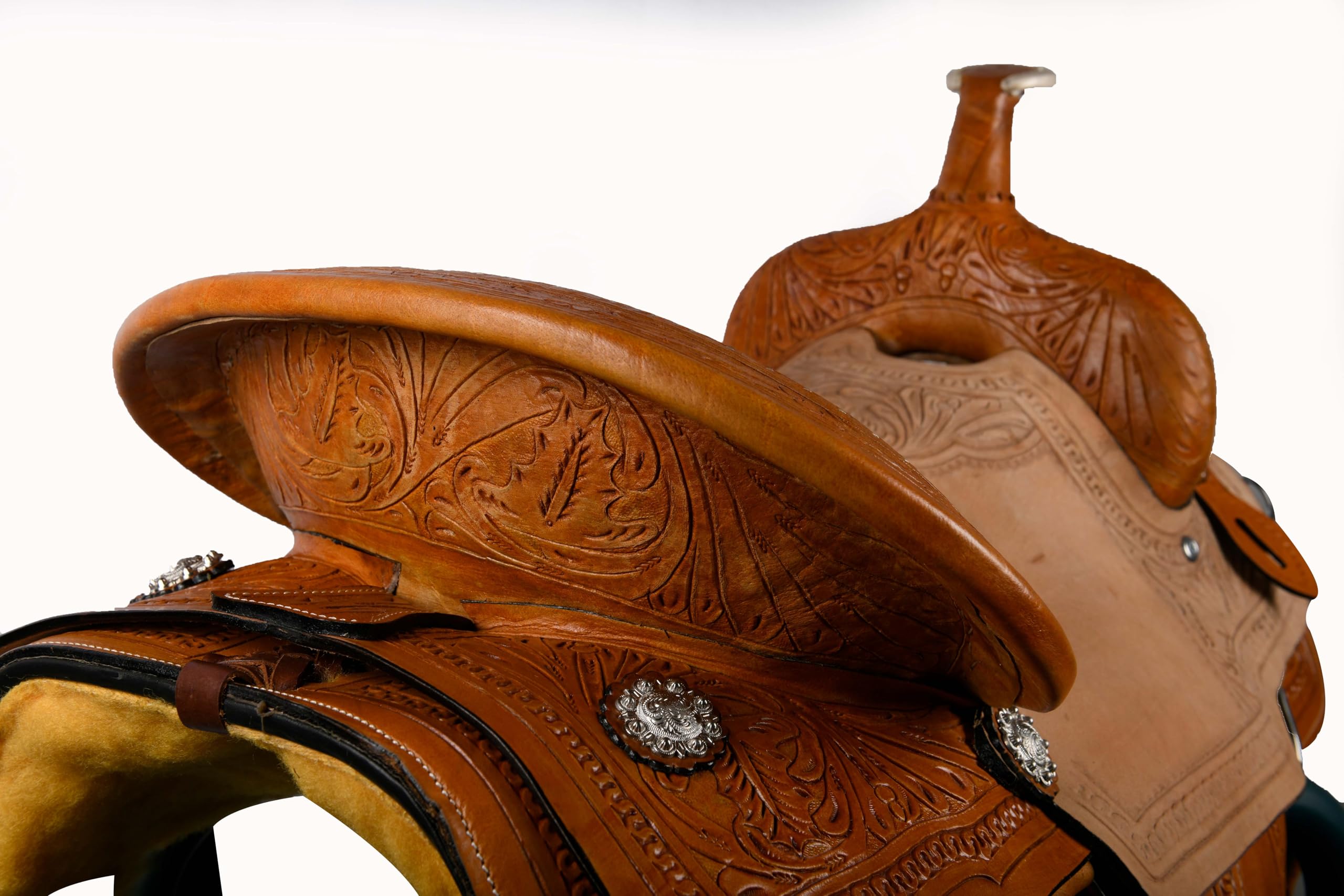 Hulara Westernsattel aus Leder, geschnitzt, bequemer Sitz, Größe 38,1 cm, Westernsattel für Pferde, Fass-Rennsattel