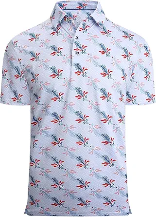 Alex Vando Mens Hawaiian Golf Shirt Moisture Wicking Digital Print Golf Shirts for Men