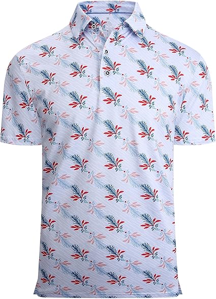 Alex Vando Mens Hawaiian Golf Shirt Moisture Wicking Digital Print Golf Shirts for Men