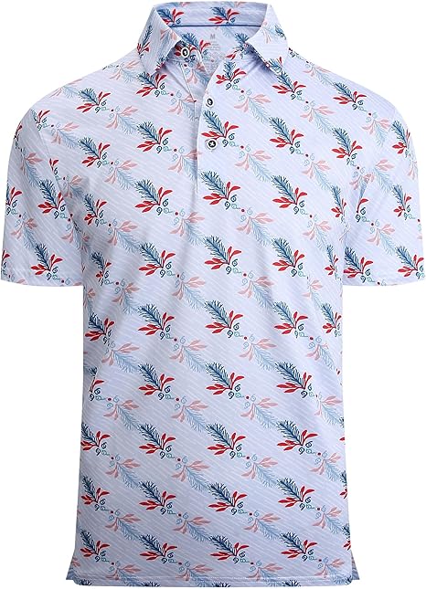 Alex Vando Mens Hawaiian Golf Shirt Moisture Wicking Digital Print Golf Shirts for Men