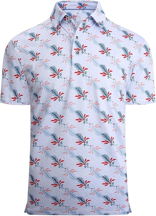 Alex Vando Mens Hawaiian Golf Shirt Moisture Wicking Digital Print Golf Shirts for Men