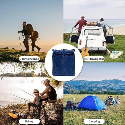 Miniatura 6 de Colchoneta de dormir doble para acampar con almohada, colchón de espuma viscoelástica de 2 pulgadas para 2 personas, almohadilla de campamento