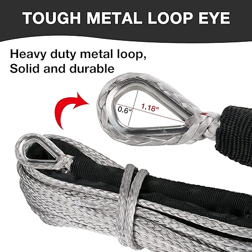 Miniatura 3 de Cuerda de cabrestante sintética de 1/4 pulgadas x 50 pies con funda protectora y dedal, resistencia a la rotura de 10,000 libras, cuerda