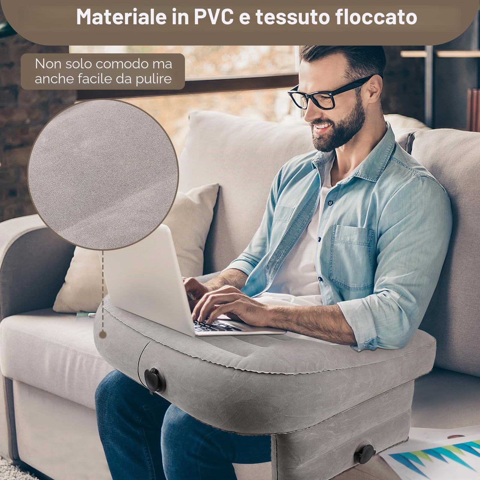 Ausla Cuscino da Scrivania Gonfiabile, Cuscino da Lettura in PVC per Giochi, Cuscino da Bracciolo Portatile Cuscino da Lettura con 3 Fori di Gonfiaggio per Giocare Guardando la TV 31,5
