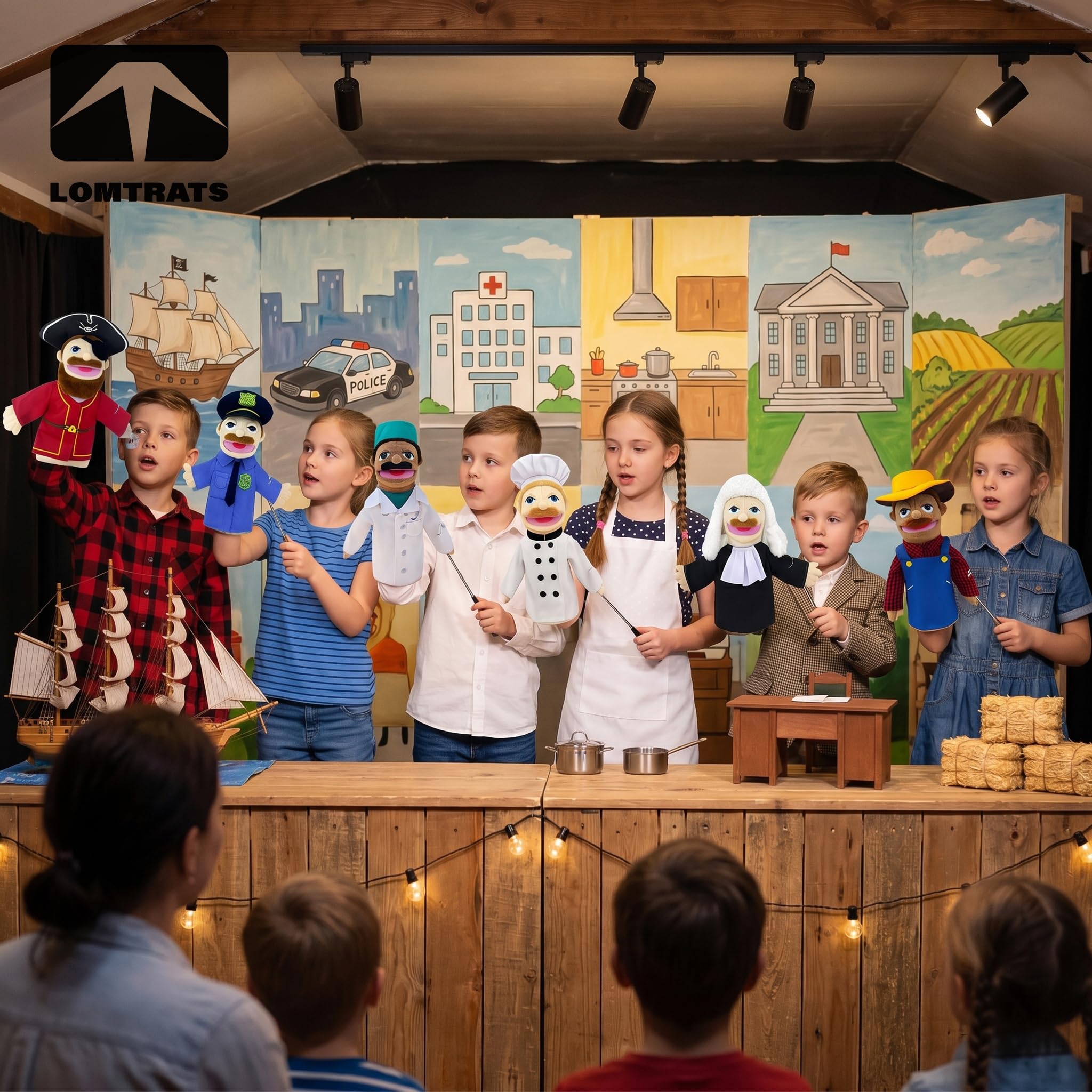 Burattini teatrali per bambini,include insegnante,poliziotto,pirata,detective,ecc.con bocche aperte mobili,perfetti per raccontare storie,insegnare,regali per festival,1 pezzo con joystick