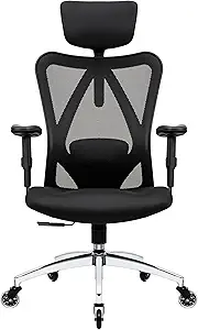 Duramont Ergonomic Office Chair - Adjustable Desk Chair with Lumbar Support and Rollerblade Wheels - High Back Chairs with Breathable Mesh - Thick Seat Cushion, Head, and Arm Rests - Reclines