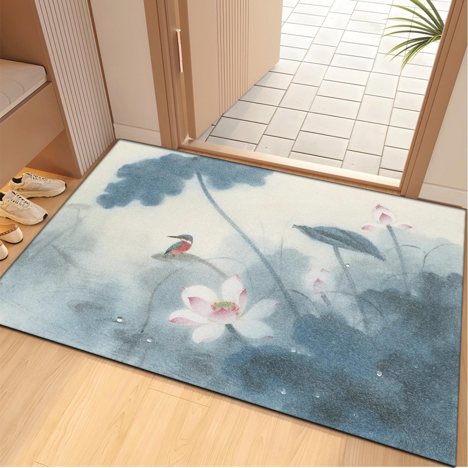 Fussmatte Innen 80x120 cm Blaues Lotusblatt Fussmatte Aussen rutschfeste für Hund Eingang Badematte Waschbar Schmutzfangmatte Strapazierfähige und Langlebige Fussmatten Haustür