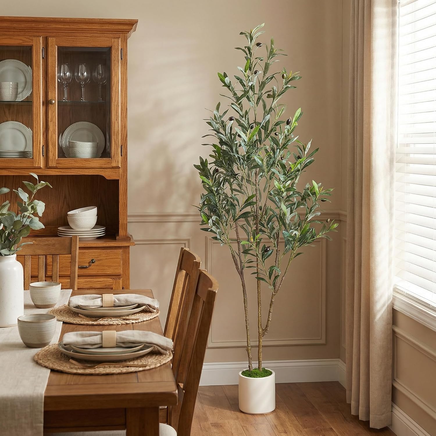 Alupssuc 5ft Olive Trees Artificial Indoor & Outdoor, Faux Olive Tree with Lively Artificial Trunk and Lifelike Fruits, Fake Potted Tree for Modern Home Office Living Room Decor