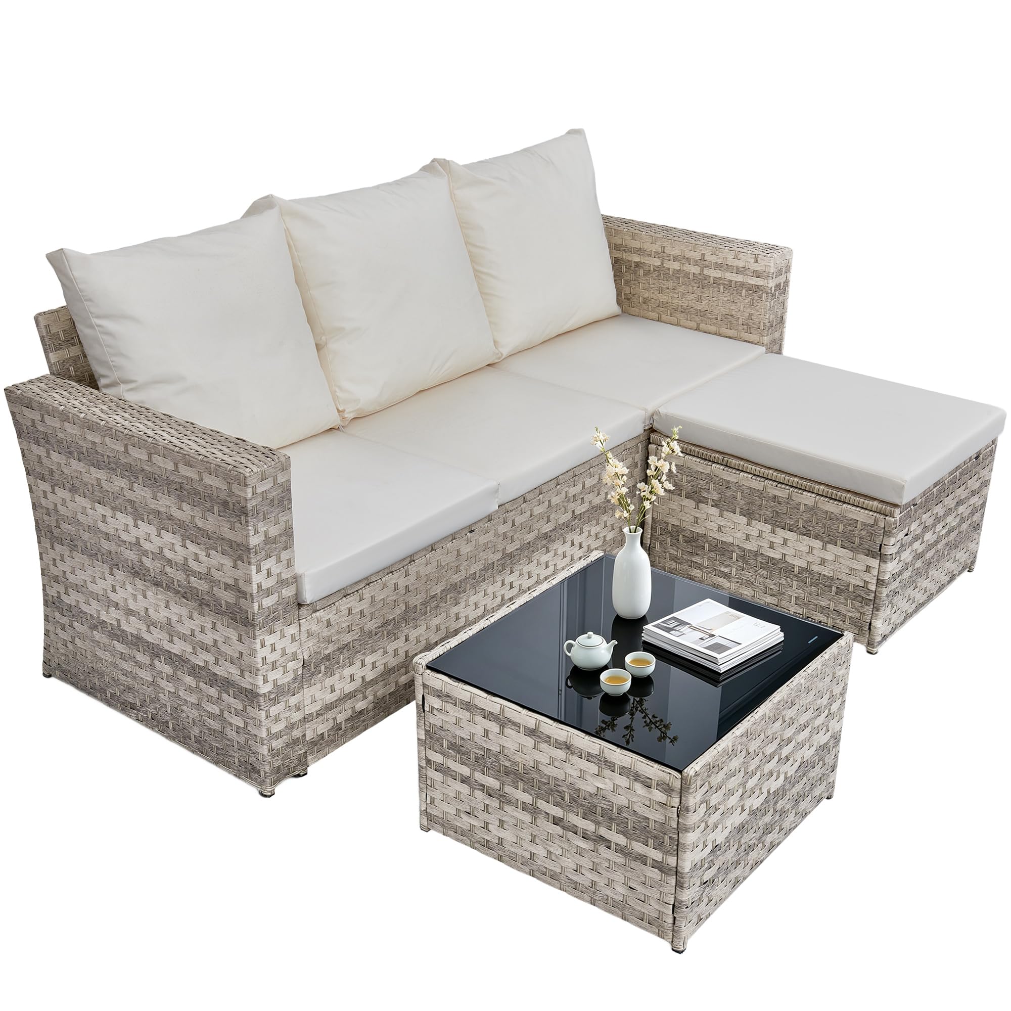 rattanstar 4 Seater Rattan Garden Furniture Set, Outdoor High-Back Sofa Set