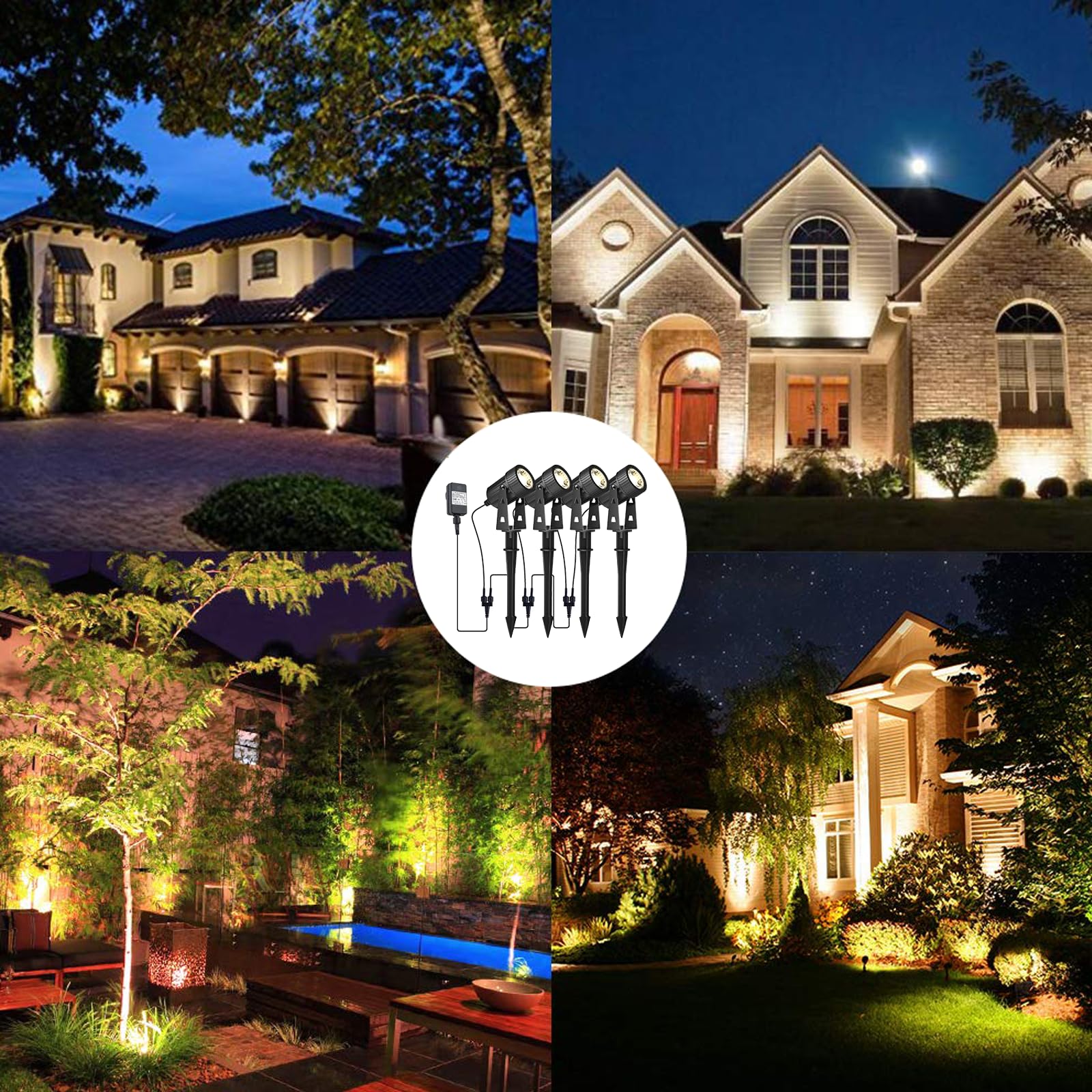 GEEDIAR LED Gartenbeleuchtung, 4 Stücke, Warmweiß 3200K Gartenleuchte mit Erdspieß, IP65 Wasserdicht LED Gartenstrahler mit Stecker, Gartenlampe für Außen Garten Rasen Dekorative