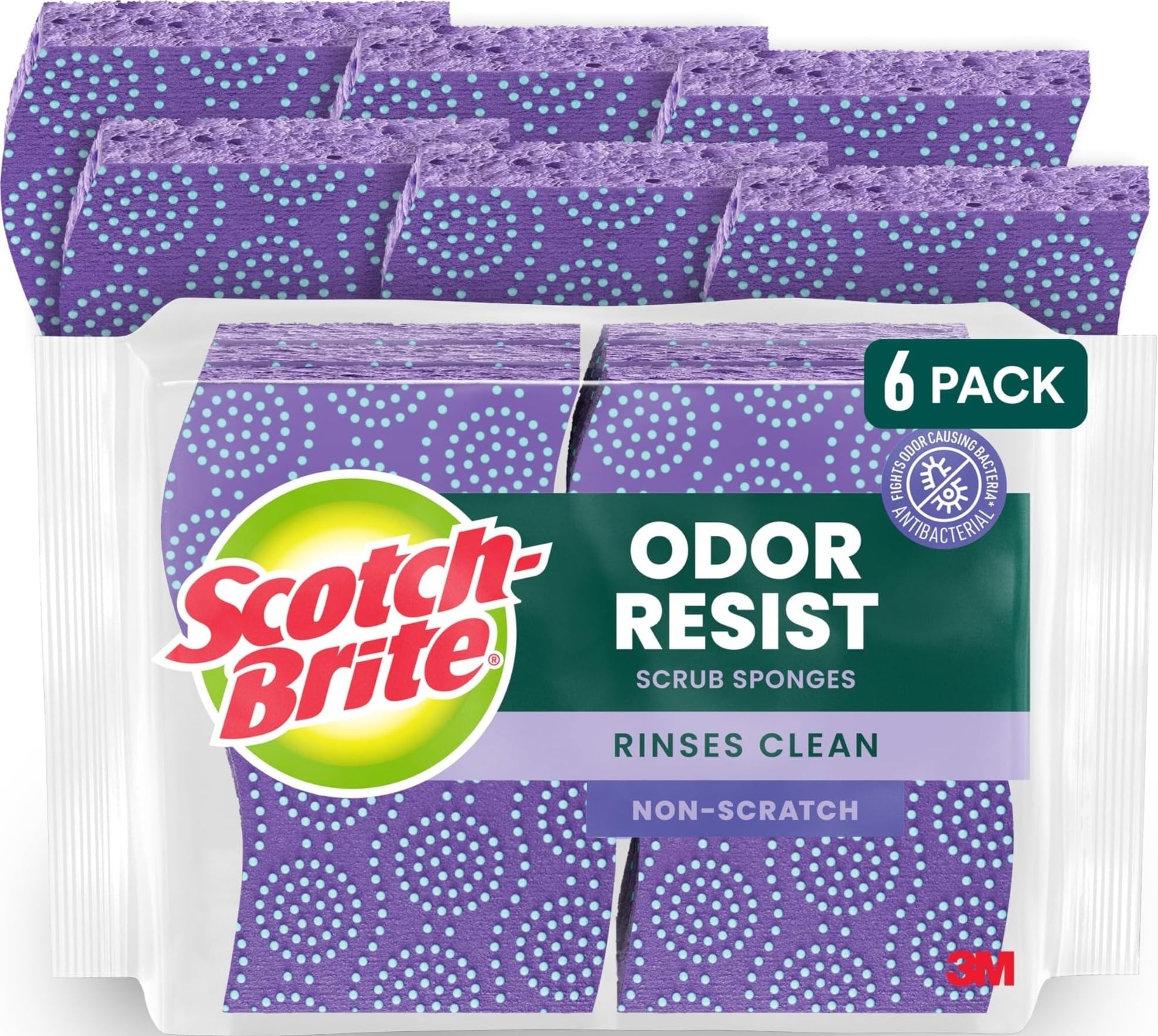 Scotch-Brite Odor Resist Non-Scratch Scrub Sponge, Dishwasher-Safe Kitchen Sponges that Resist Bacterial Odors, Multipurpose Dish Sponge for Gentle Cleaning, 6 Dish Sponges