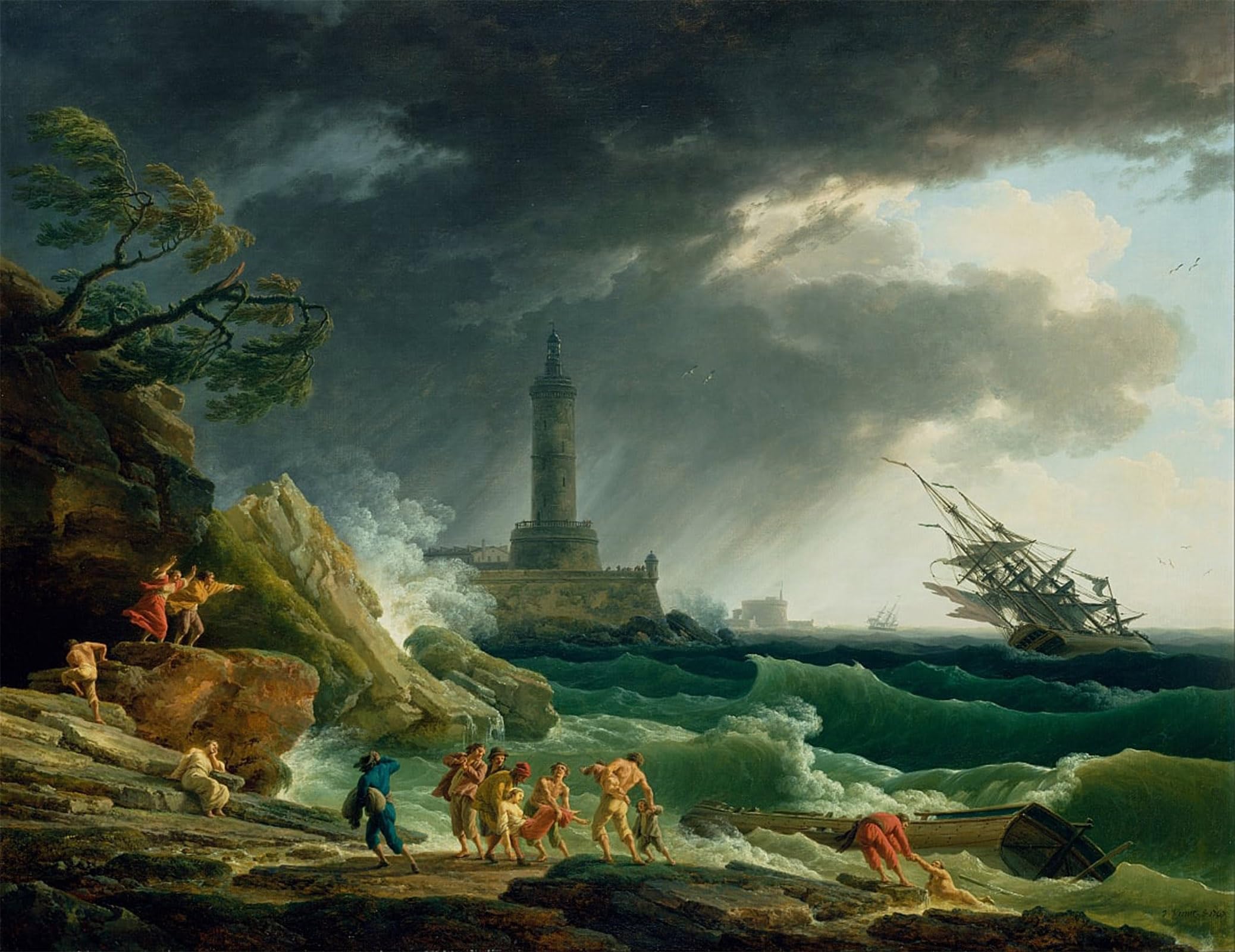 POSTERIIk Famous Modern Artwork Art Mural a Storm on a Mediterranean by Claude Vernet Oil Paintings Pictures for Home Decor 60x90cm
