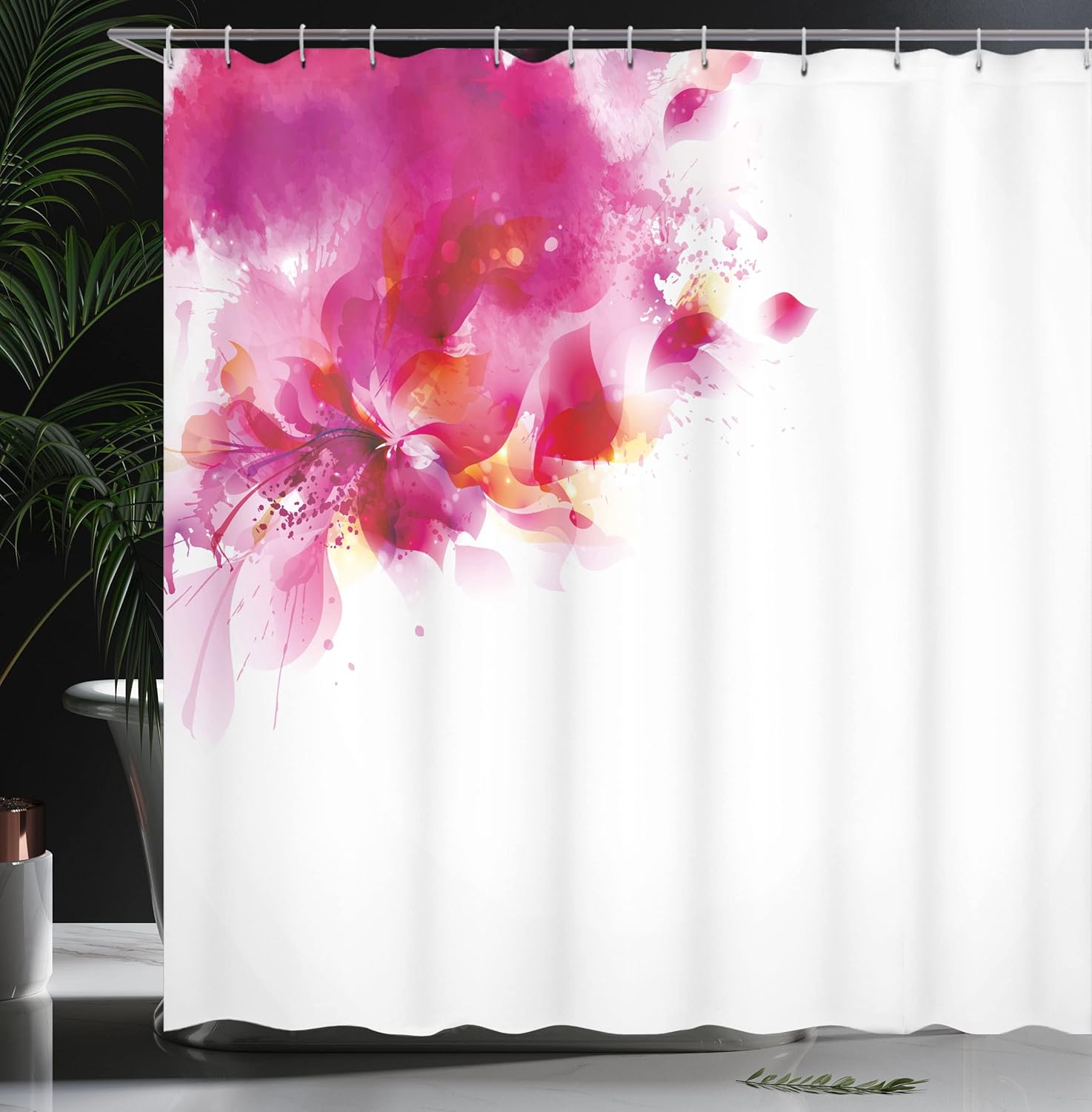 Ambesonne Pink Shower Curtain, Abstract Flower Vibrant Color Splashes Falling Petals Contemporary Art Deco, Cloth Fabric Bathroom Decor Set with Hooks, 69" W x 75" L, Fuchsia Magenta Red
