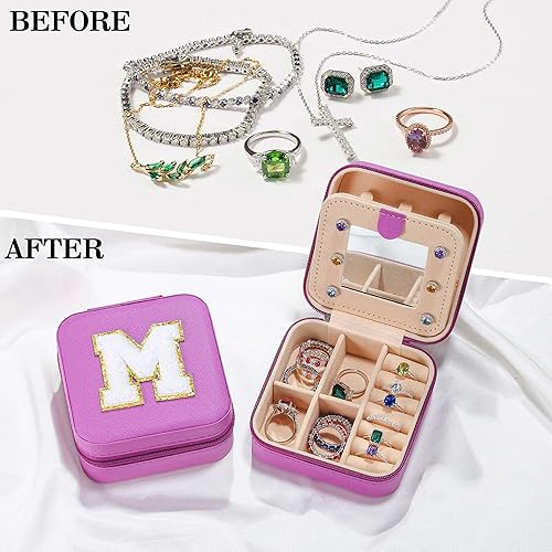 Vista 3 de Parima Regalos de Navidad para mamá, pequeño joyero de viaje, joyero de viaje con espejo para collar, aretes, anillos, organizador Regalos