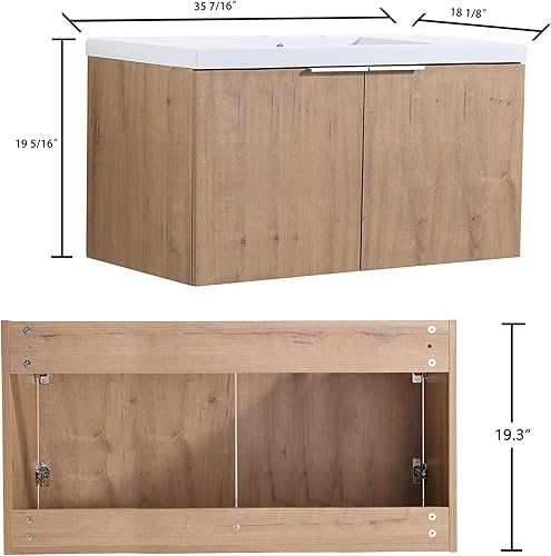 Miniatura 9 de Mueble de baño flotante con fregadero de gel, armario de tocador moderno de 24 pulgadas montado en la pared, armario de almacenamiento de baño con
