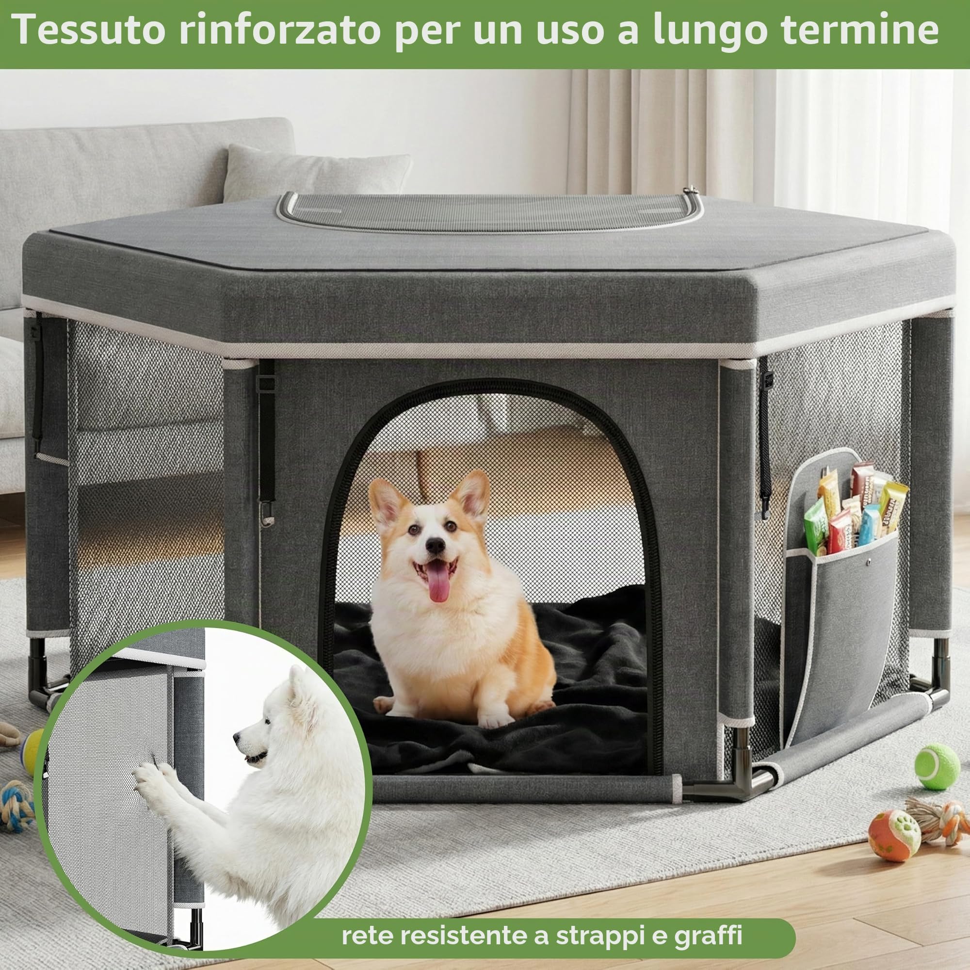 Cofanetto esagonale per cuccioli extra alti, box razze grandi e piccole, accessorio per cuccioli, indispensabile per cani, 122 x 65 cm