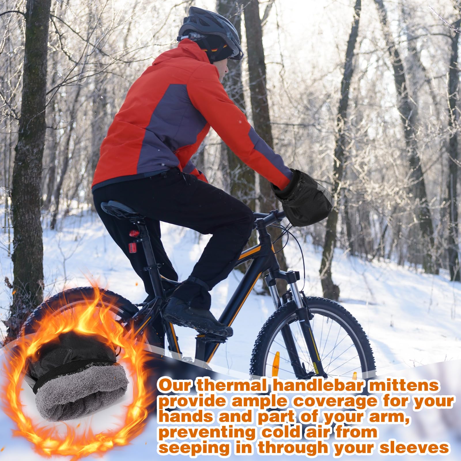Geyoga 2 paia di guanti termici per manubrio della bicicletta, per l'inverno, per il freddo, per bici da uomo e donna, colore nero