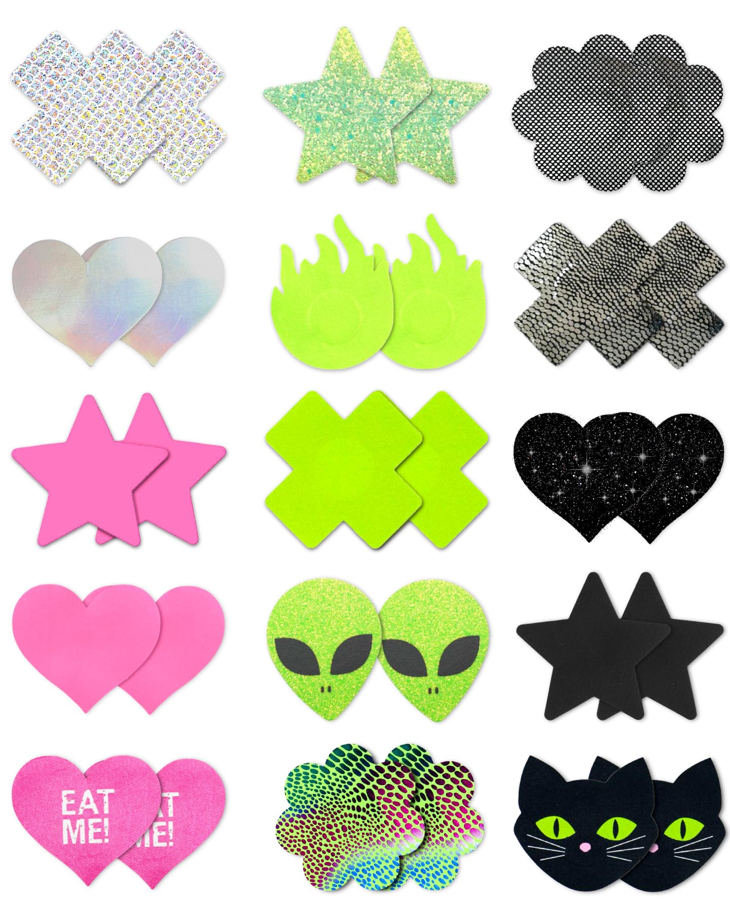 CICKEEPasties Rave Pack - Nipple Covers Stickers - Disposable Sticky Breast Petals - 15 Pairs