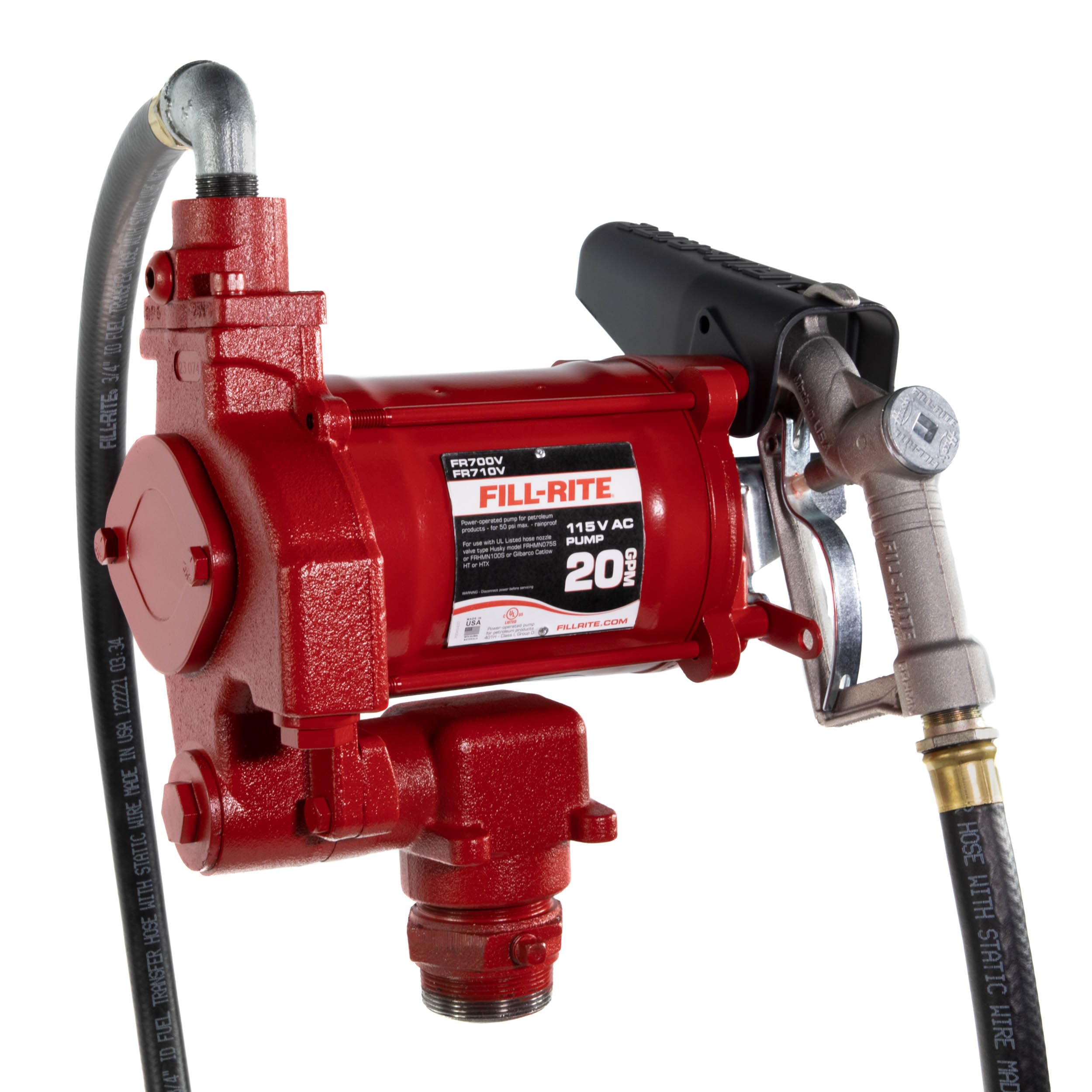 FR700V 115V 20 GPM Fuel Transfer Pump with Discharge Hose & Manual Nozzle | For Gasoline, Diesel, Kerosene, Ethanol Blends, Methanol Blends & Biodiesel up to B20