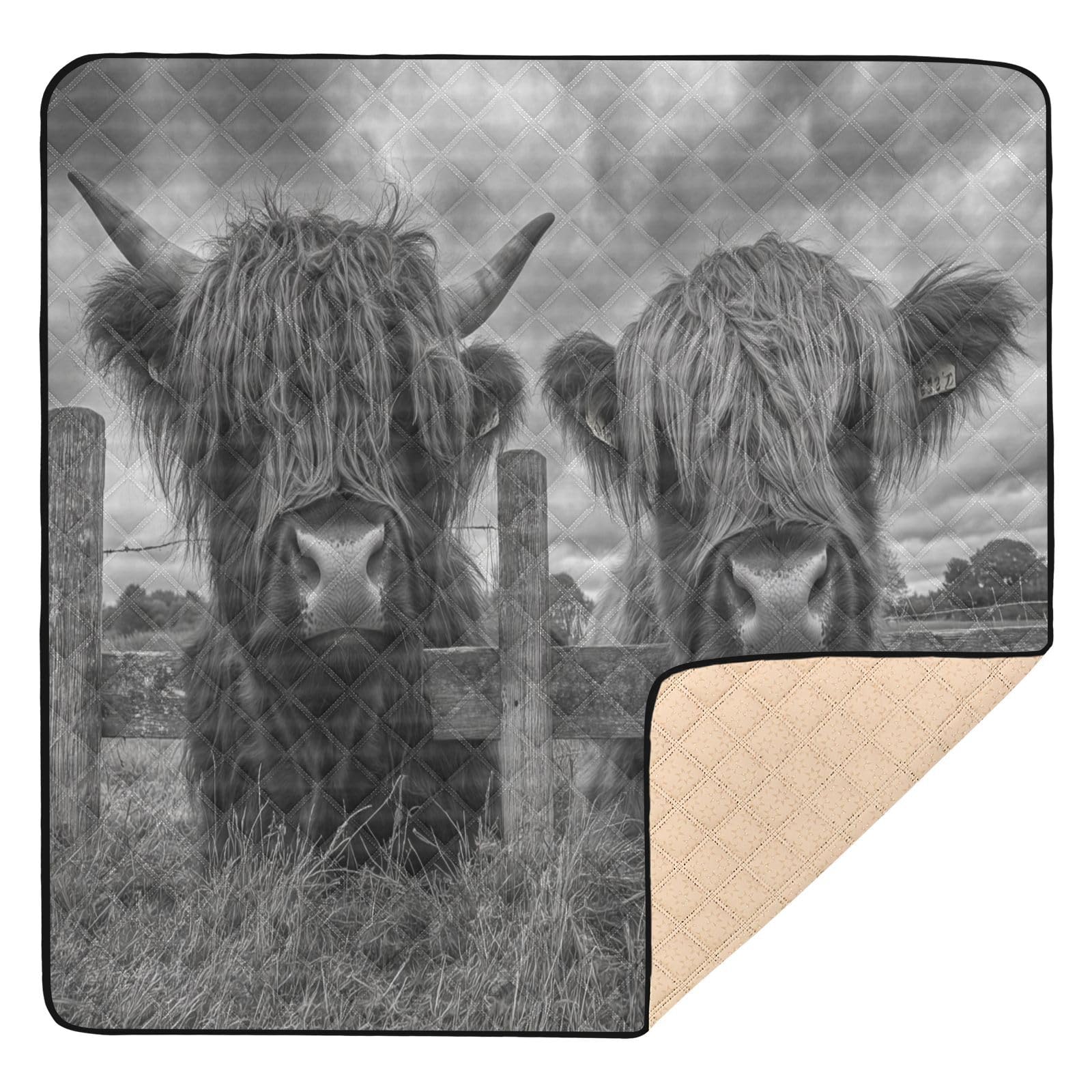 Kigai Highland Cow Baby Play Mat for Floor and Playpen 50x50 inch Non-Slip Baby Activity Playmat Waterproof Foldable Crawling Mat for Infants Toddlers