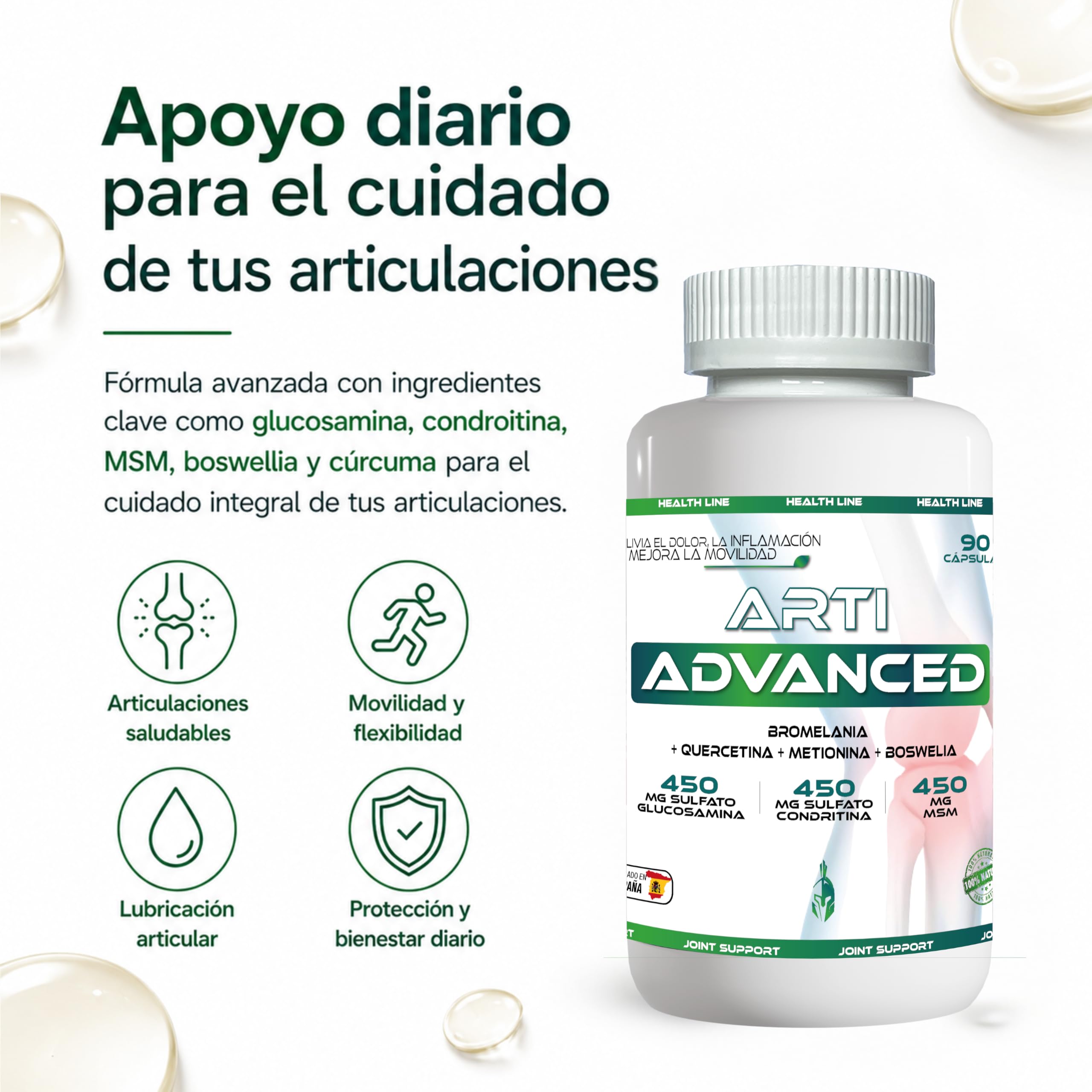 Articulación Complex | Salud articular | Tratamiento para articulaciones, músculos y huesos | Antiinflamatorio y Analgésico | Cúrcuma con Condroitina, Glucosamina y Bioperina | 60caps.