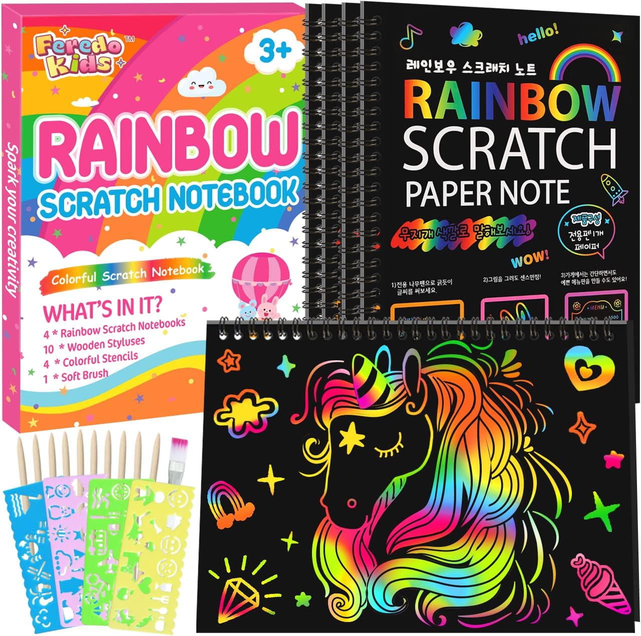 FEREDO KIDS Rainbow Scratch Notebook Drawing Paper Black