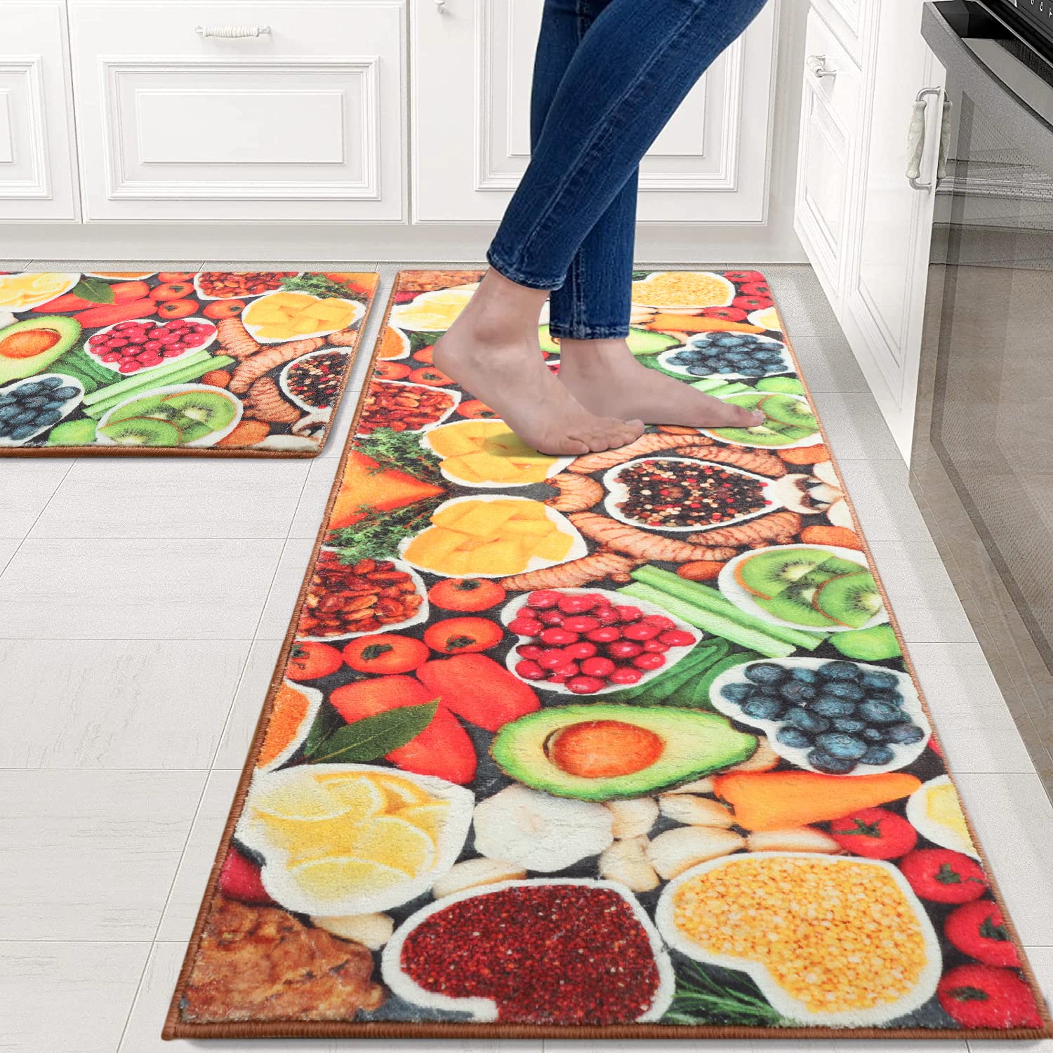 Adalex Global 40 by 60cm and 40 by 120cm Kitchen Rug Mat Set of 2 Kitchen Mats Non Slip Washable Large Non Slip Kitchen Runners