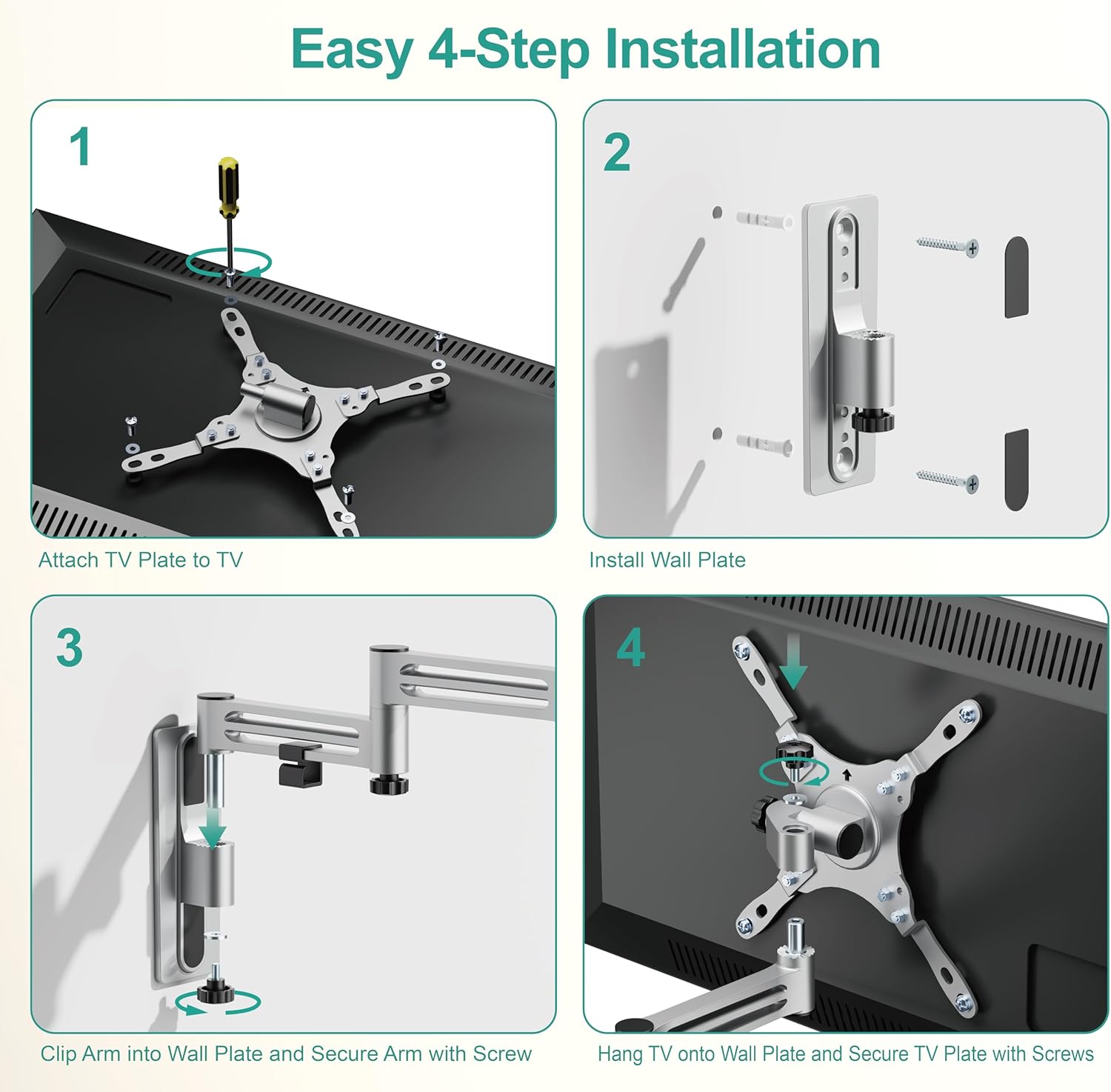WALI RV TV Mount, Lockable TV Wall Mount for Camper Trailer Motor Home with Extra Wall Plate, Full Motion Anti-Vibration Arm for 13-43 inch LED, LCD Flat Screens and Monitors, up to 33lbs (1343LK-P)
