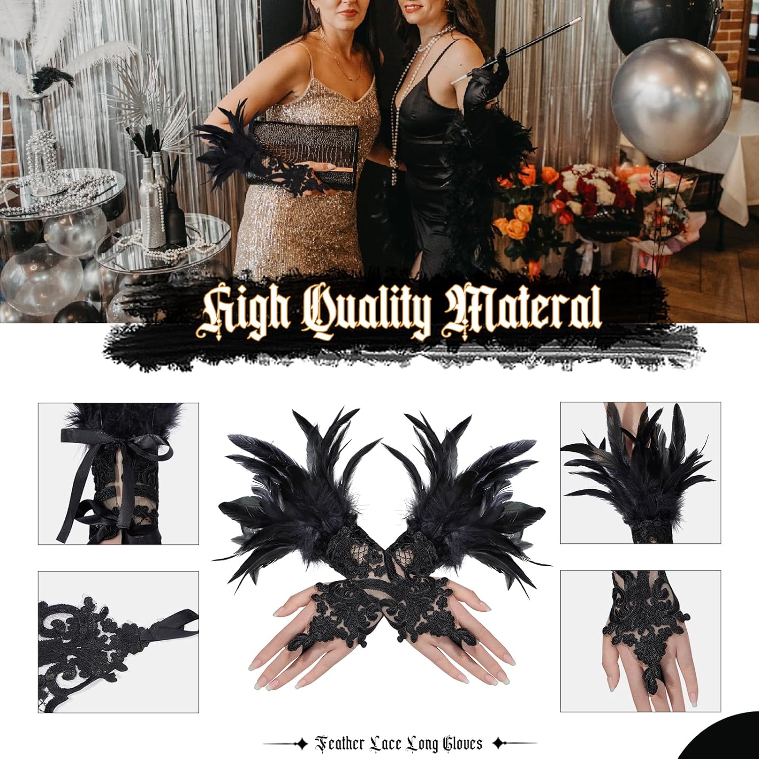 Halloween Retro Guanti Lunghi Da Donna Steampunk Gotici In Pizzo - Foto 5