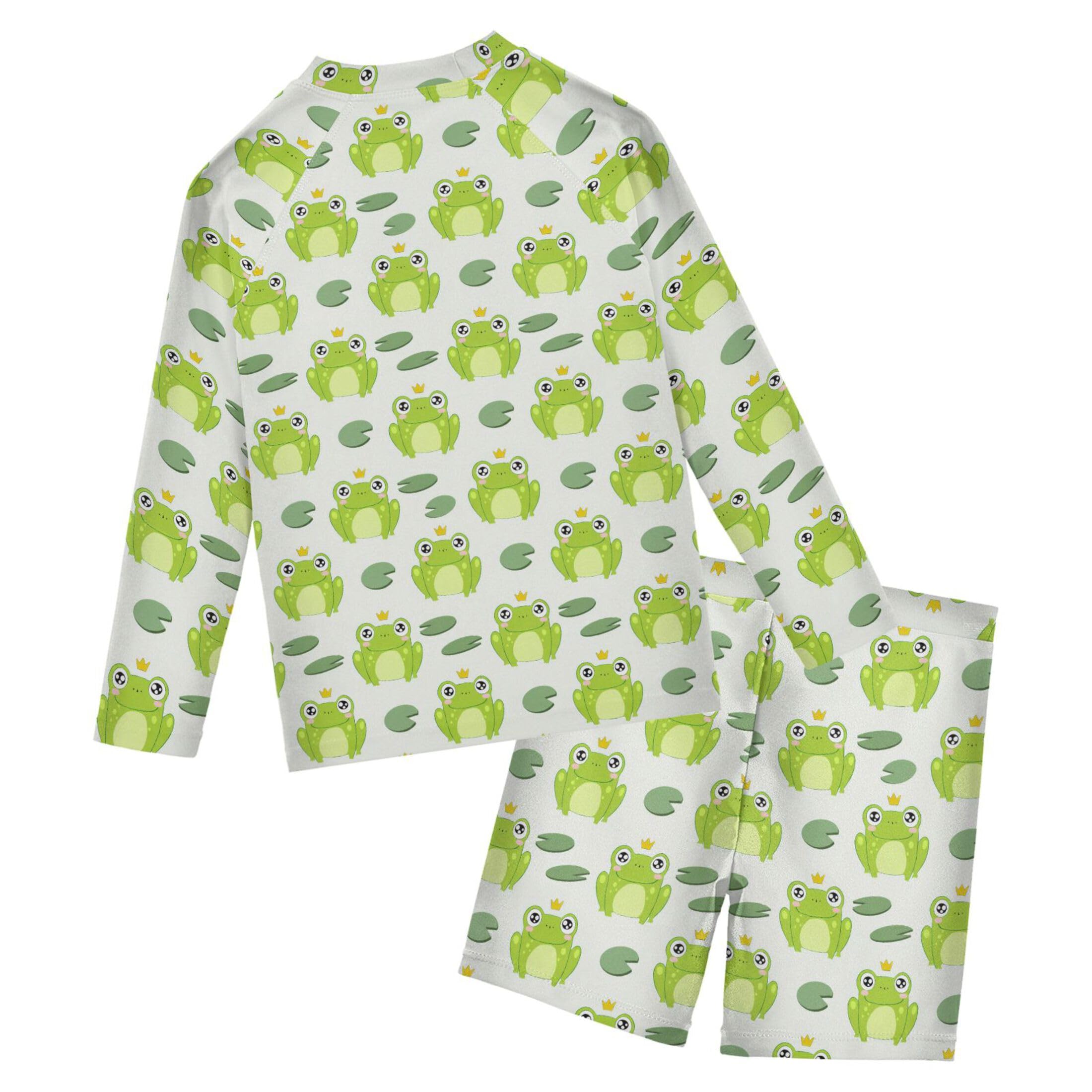 Cute Frog Boys Rash Guard Swimsuits Set for Boys 2 Piece Long Sleeve Swim Shirts Bathing Suits with Trunks B0404124