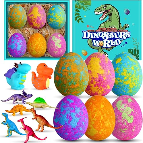 Bombas de baño, bombas de baño de Aofmee para niños con sorpresa en el interior, bombas de baño de dinosaurios para niñas y niños, huevos de
