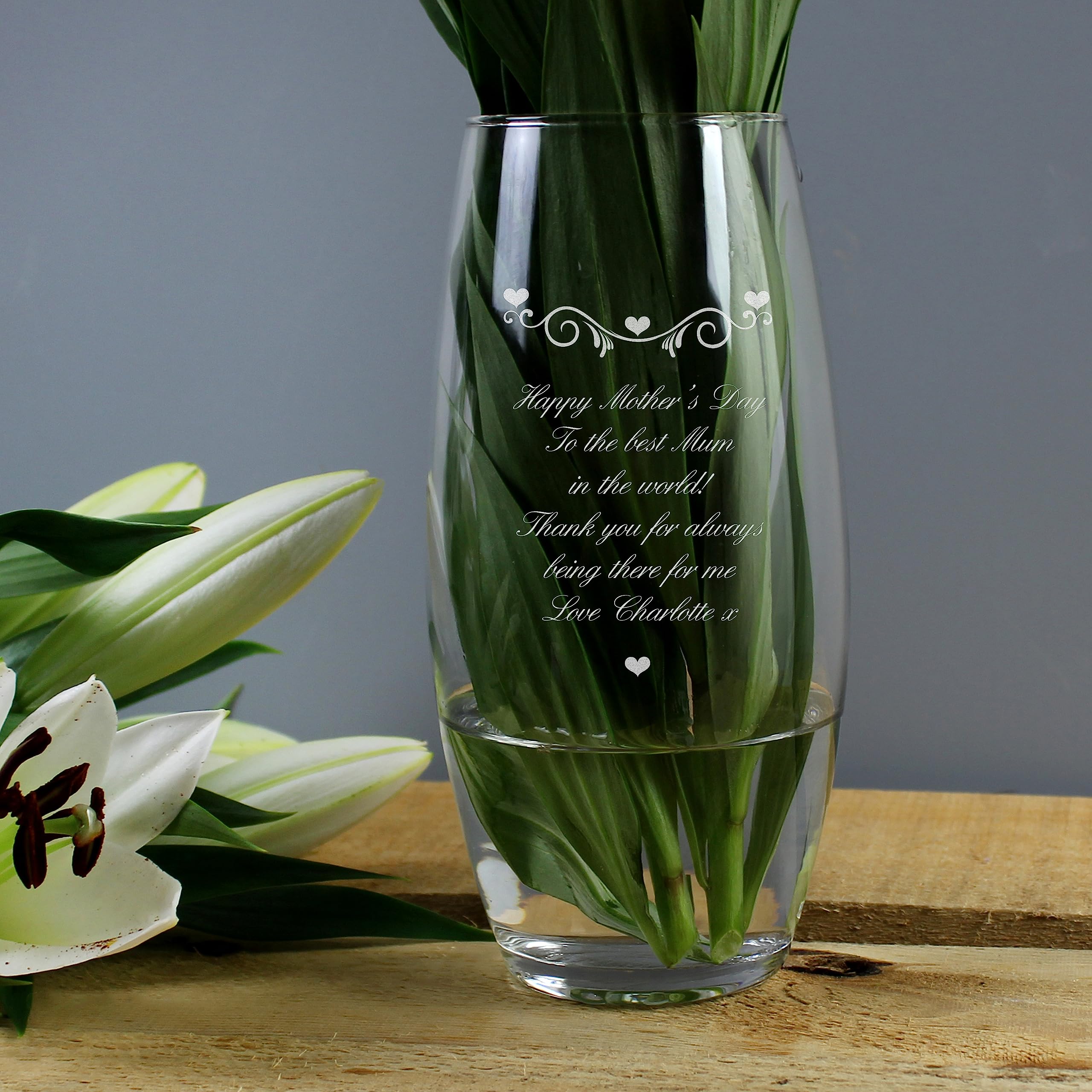 Custom Personalised Hearts & Swirls Bullet Vase - Anniversary, For Her, Wedding, Mothers Day, Engagement, Birthday