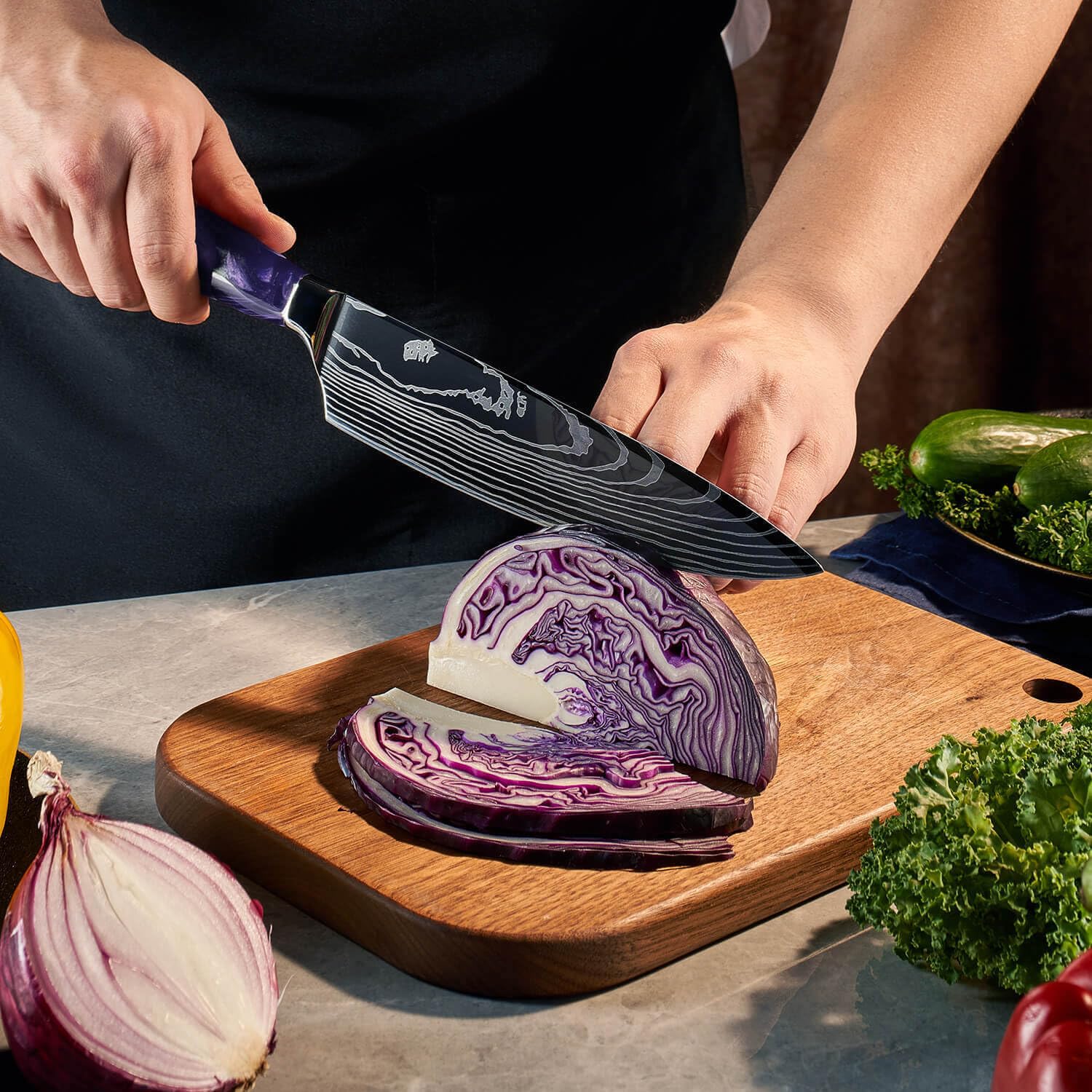 Amazon.com: SENKEN 8-Piece Japanese Knife Set with Purple Resin