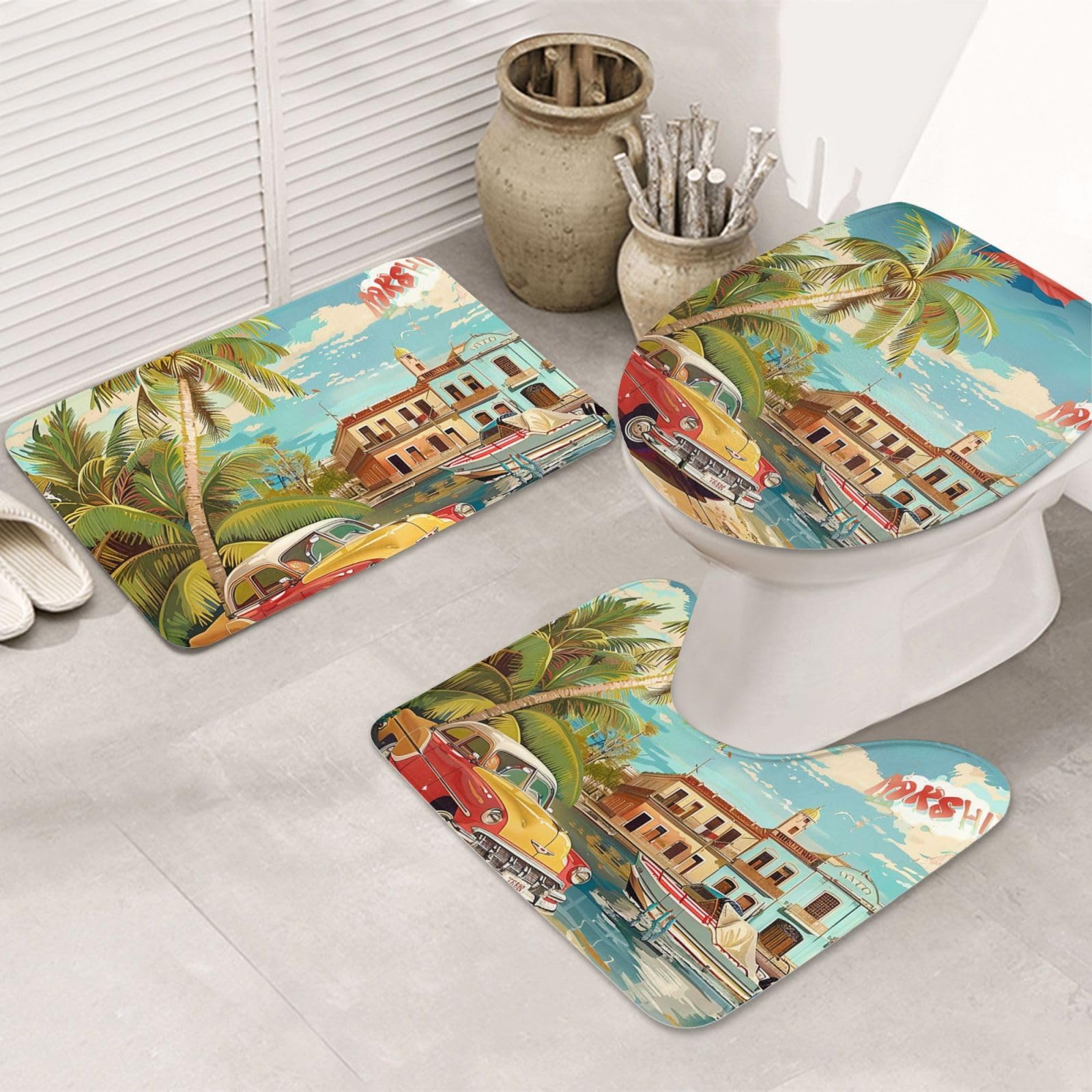 Tapis de bain en flanelle lot de 3 avec contour et housse de WC