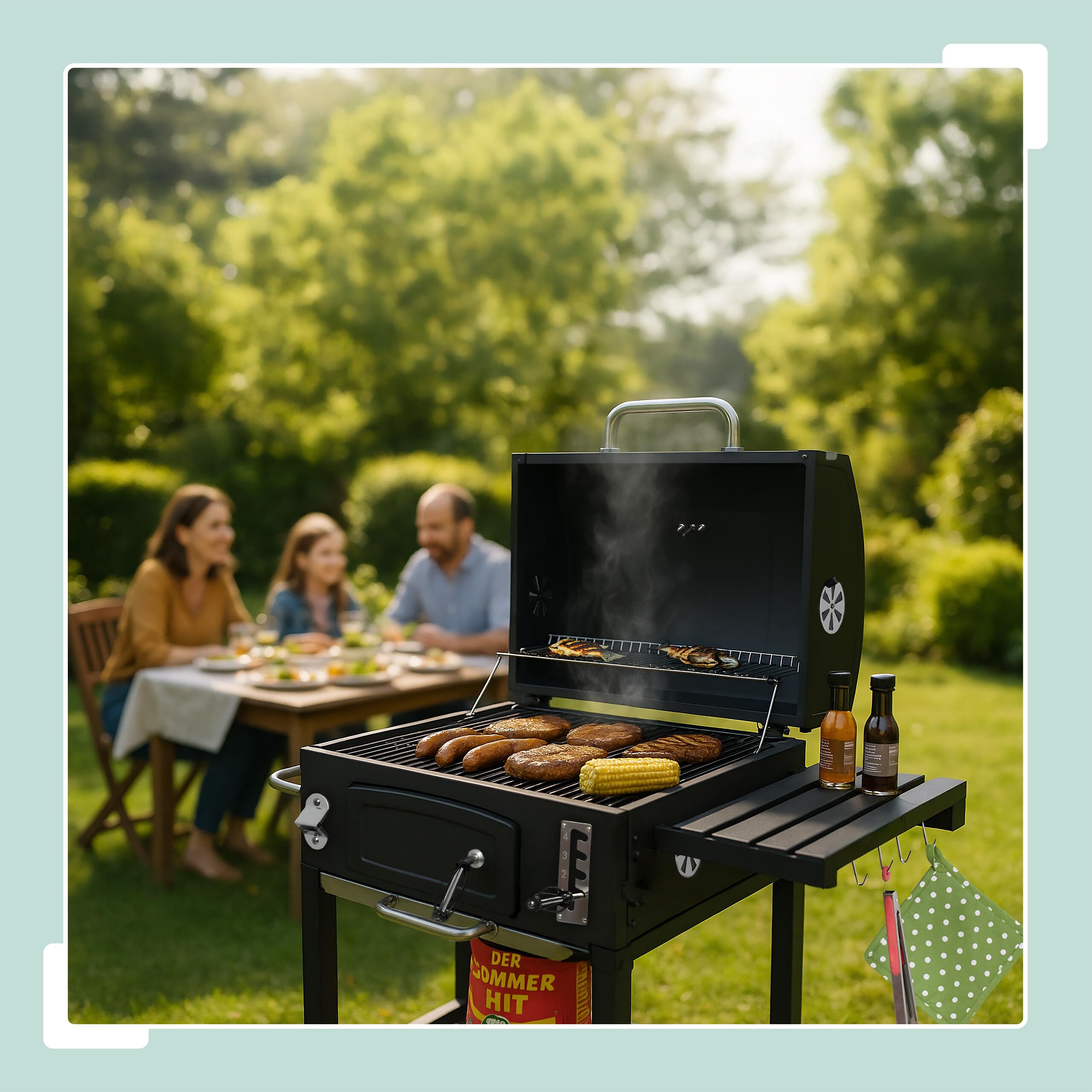 Relaxdays Grill na węgiel drzewny, grill na kółkach, z pokrywą, grill ogrodowy XXL, czarny/srebrny, 1 sztuka