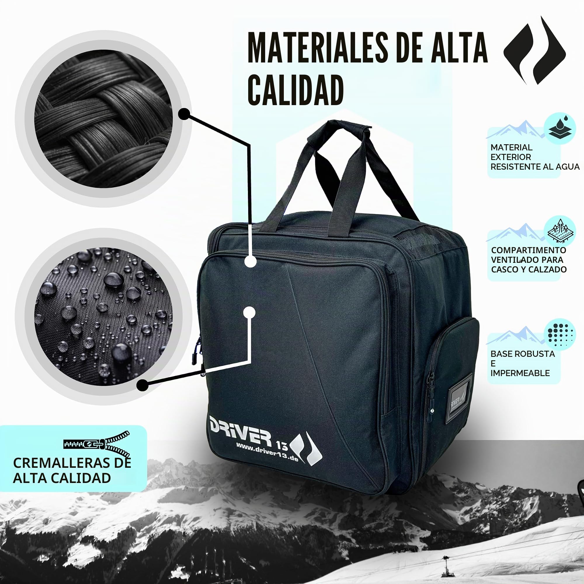 Driver13 Mochila para Botas de esquí con Compartimento para Casco Ideal para Tus Botas de esquí con Compartimento para Casco para Botas duras + de Snowboard + esquís en línea + Bolsa para Botas Bolsa
