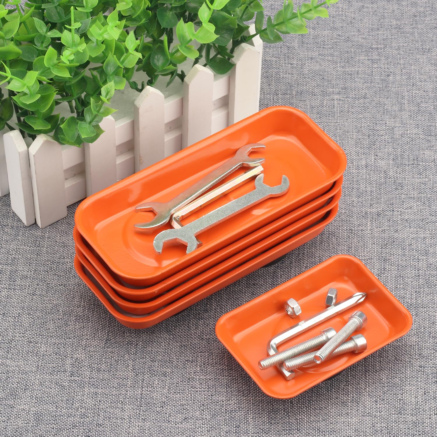 14 Stück magnetische Ablagen, inklusive 7 Stück 15 x 6,6 cm und 7 Stück 9,4 x 6,3 cm, magnetische Werkzeugablage, magnetische Teileablage, orange GENHAKON