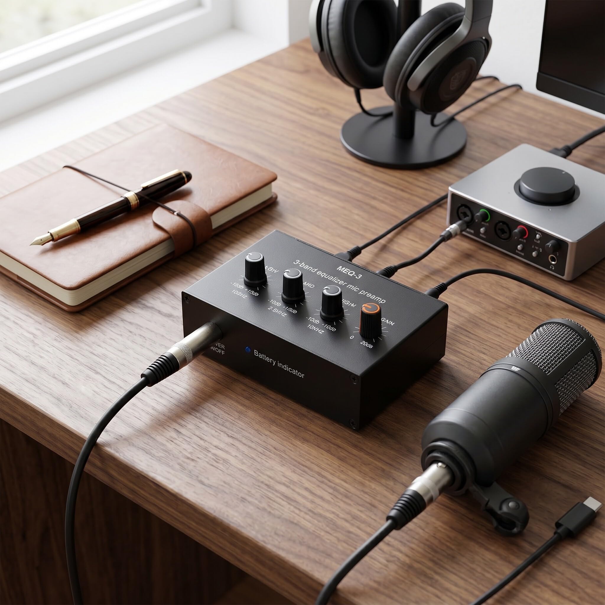 Fabater Preamplificatore Microfonico, Amplificatore di Guadagno 20 DB con Equalizzatore a 3 Bande e Circuito ALC, per Microfoni Elettrete a Condensatore Dinamici, Ingresso Uscita
